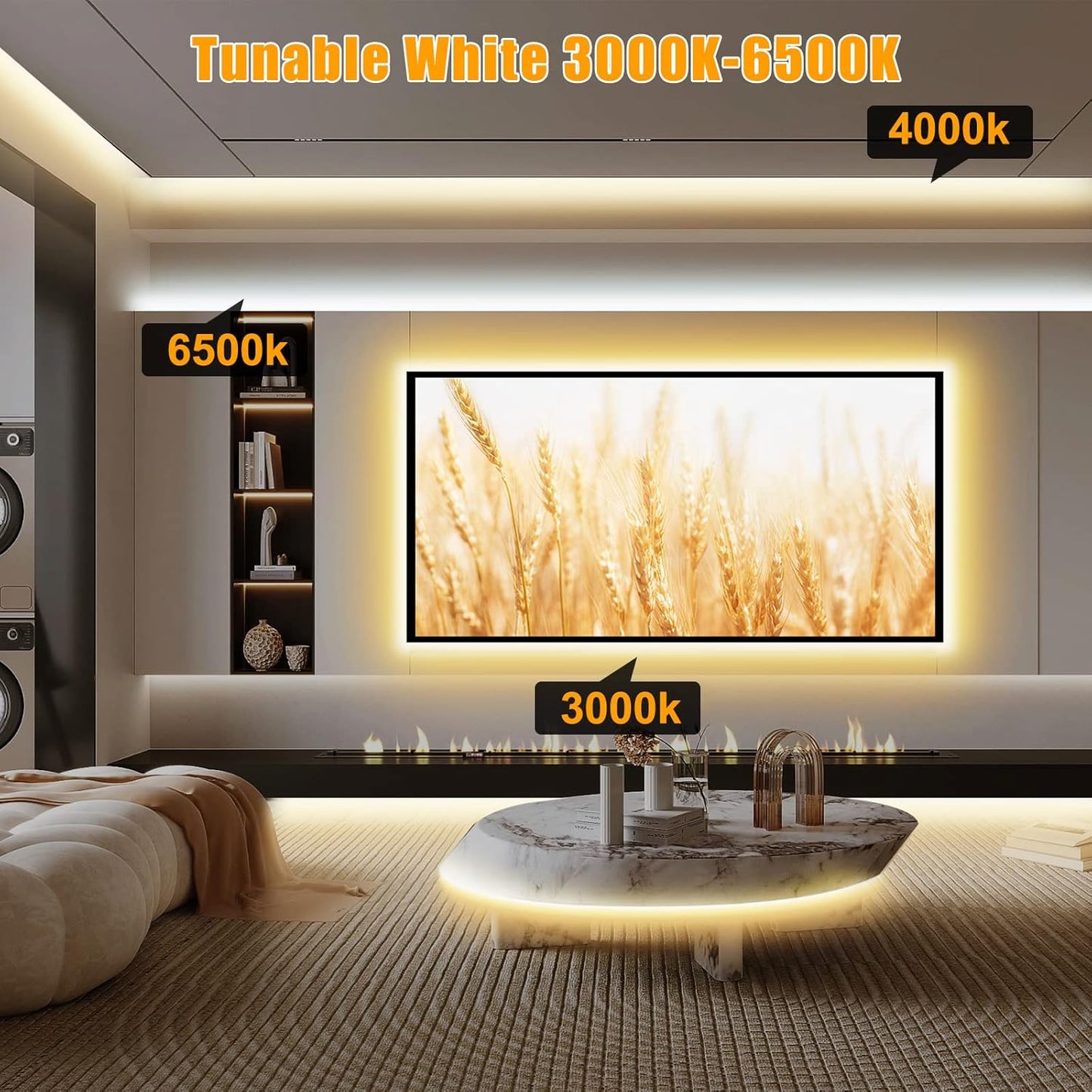 16.4ft Tunable White Smart COB Led Strip Light Kit, CCT 2700K-6500K Bright COB Led Tape Light Compatible with Alexa and Google, Dimmable Indoor COB Led Ribbon for Kitchen Cabinet, Room, TV