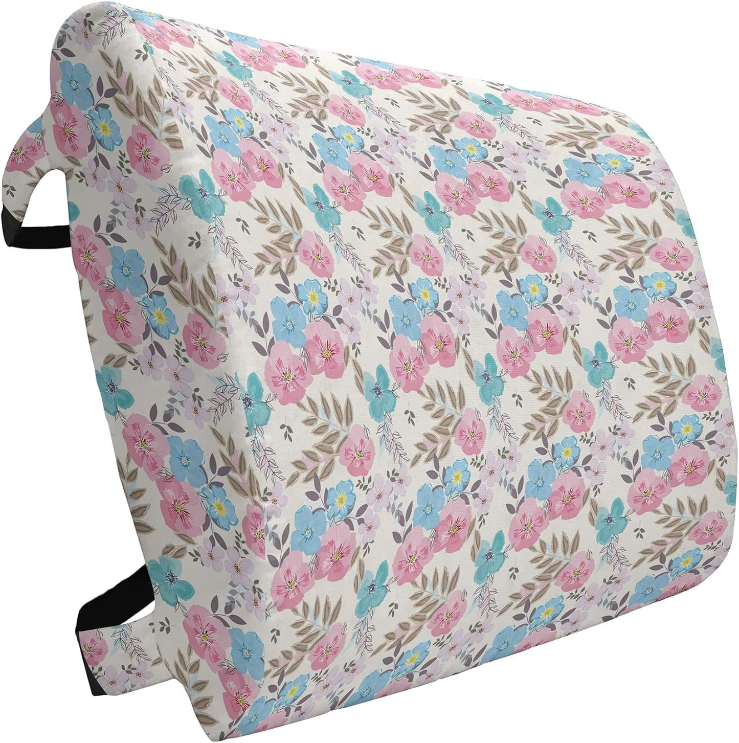 Lunarable Floral Lumbar Back Support Pillow, Blossoming Flowers Painting English Garden Art, High Density Foam for Office Chairs Car Seats, 14" x 13", Ivory Multicolor