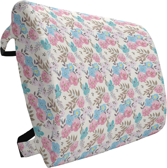 Lunarable Floral Lumbar Back Support Pillow, Blossoming Flowers Painting English Garden Art, High Density Foam for Office Chairs Car Seats, 14" x 13", Ivory Multicolor