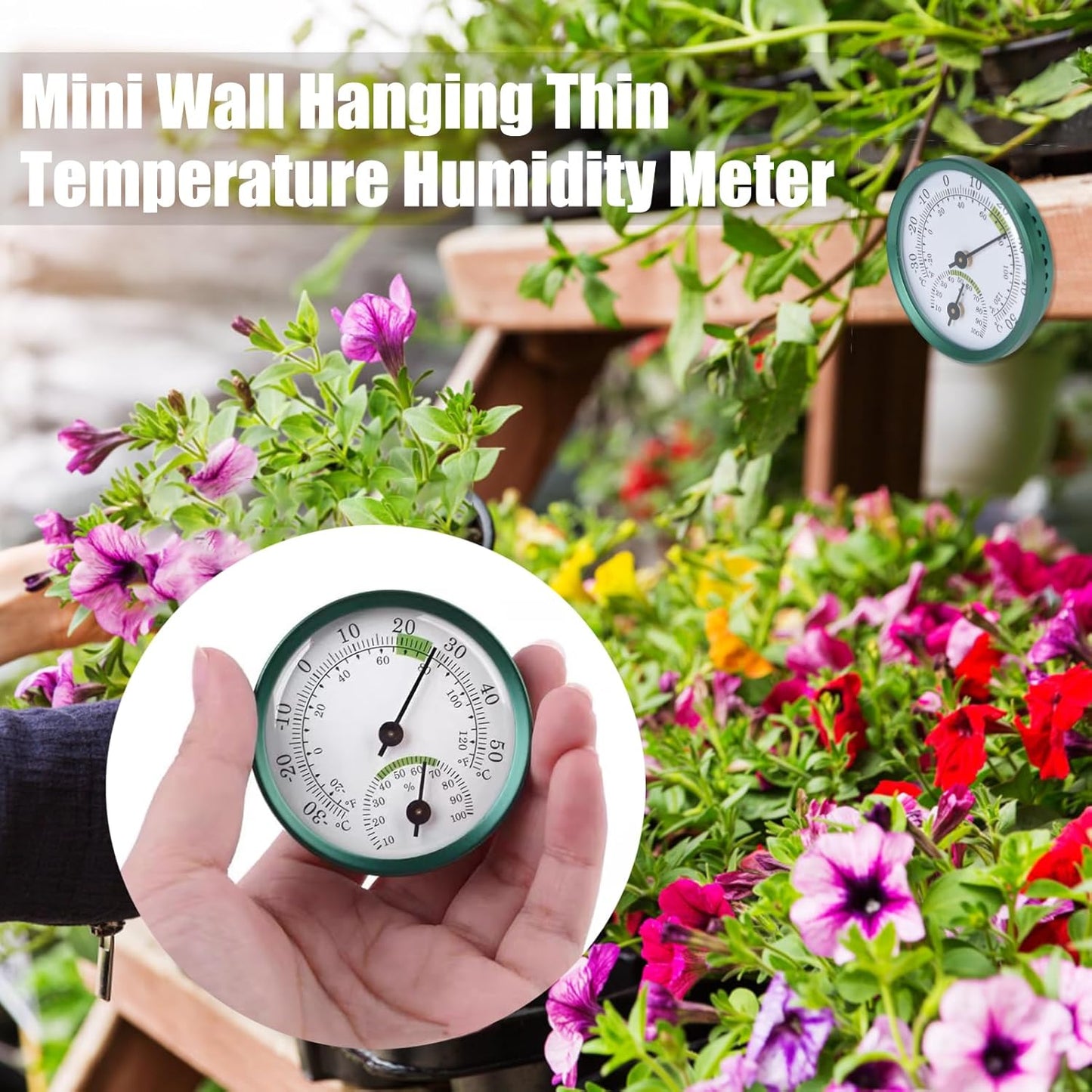Mini Indoor Thermometer Hygrometer, 2 in 1 Temperature Humidity Monitor Gauge No Battery Required Mini Wall Hanging Thin Temperature Humidity Meter for Home, Room
