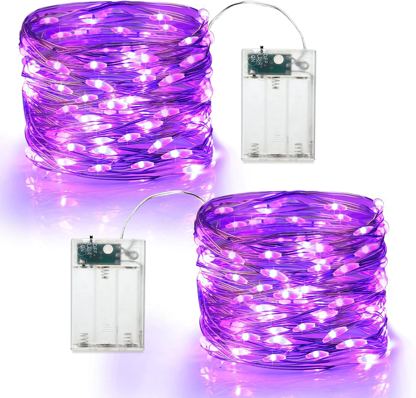 Brizled Purple Halloween Lights, 19.47ft 60 LED Purple Fairy Lights, Battery Powered Twinkle/Steady On Halloween String Lights Indoor Silver Wire Mini Starry Lights for Party, Xmas, Room Decor, 2 Pack