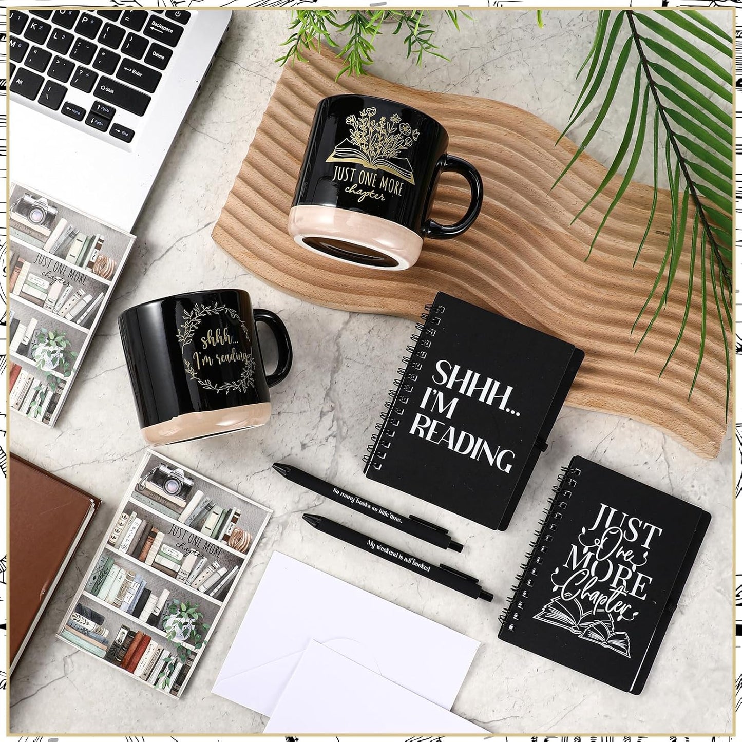 Book Lovers Gift 13oz Ceramic Coffee Mug Book Lovers Spiral Journal Notebook Bookish Greeting Card Ballpoint Pen School Librarian Appreciation Gift for Women Teacher Bookworm(10 Pcs,Vivid)