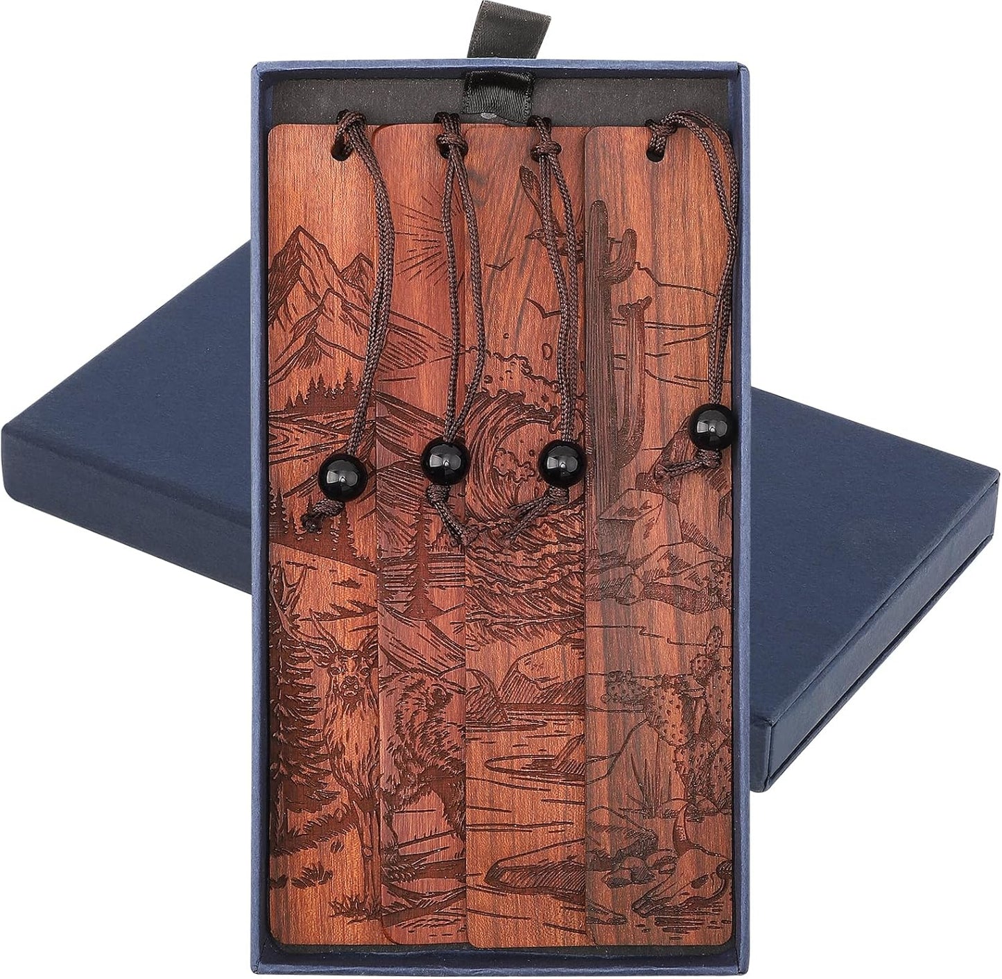 4Pcs Wood Bookmark for Men, Adventure Scenery Wooden Carving Book Mark Easter Gift for Men Book Lovers