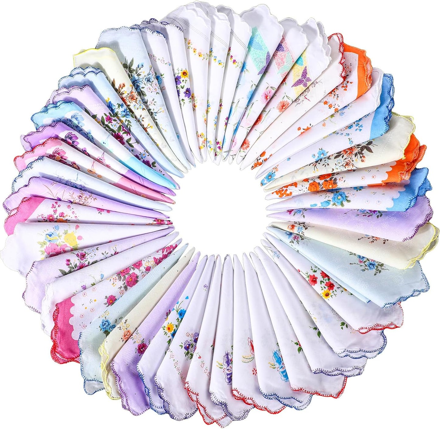 SATINIOR 45 Pieces Vintage Floral Print Handkerchiefs Women Soft Cotton Hankies Ladies Hankies