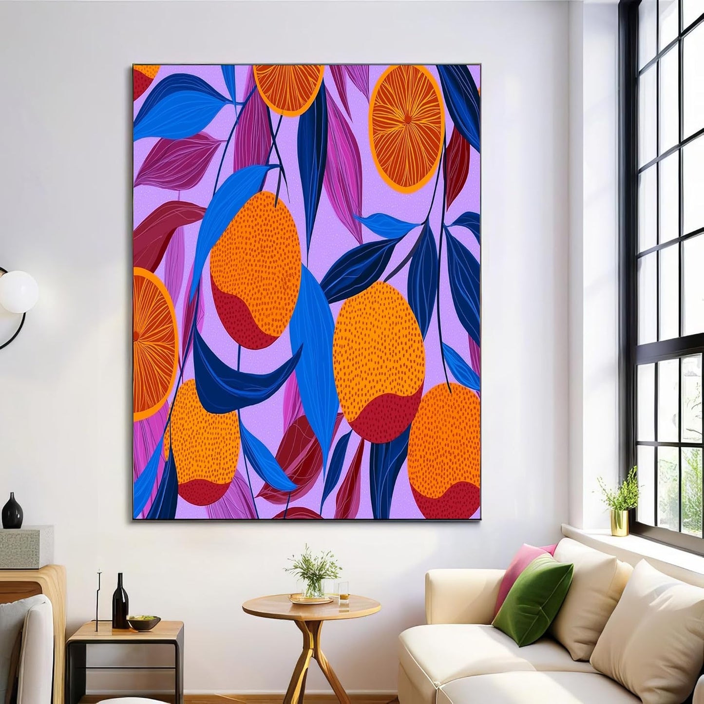 GDJSMIN Abstract Fruit Elements Wall Art, Orange Leaf Pattern Poster for Reading Room Living Room Decor 12x 16 inch Unframed