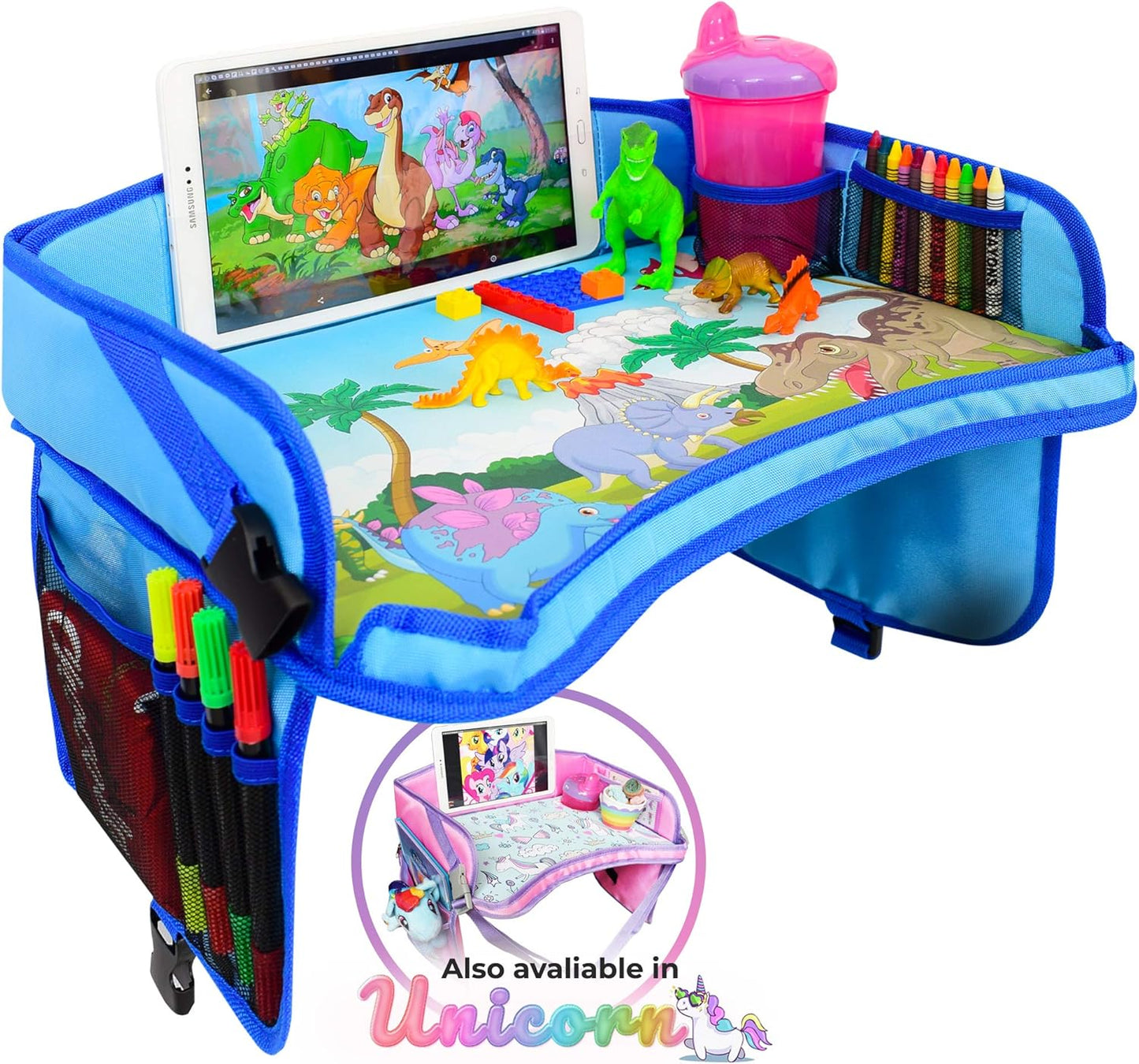 ecoZen Lifestyle Kids Travel Tray & Toddler Lap Desk Organizer - Airplane and Car Seat Table for Road Trip Essentials - Airplane Must Haves for Toddlers - Carseat Tray Kid Travel - Lap Table