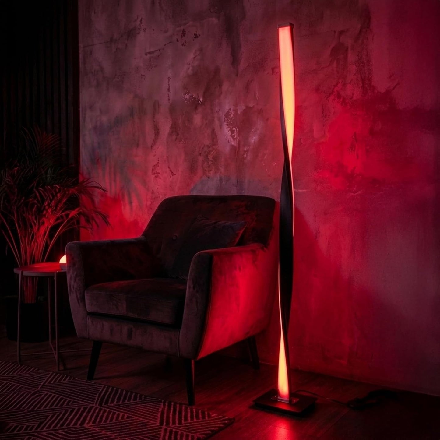 Brightech Helix Modern Color Changing LED Floor Lamp - 48” Tall Lamp with RGB Color Gradient and Contemporary Twisting Column Pole - Corner or End Table Standing Lamp - Built-in NO APP - Black