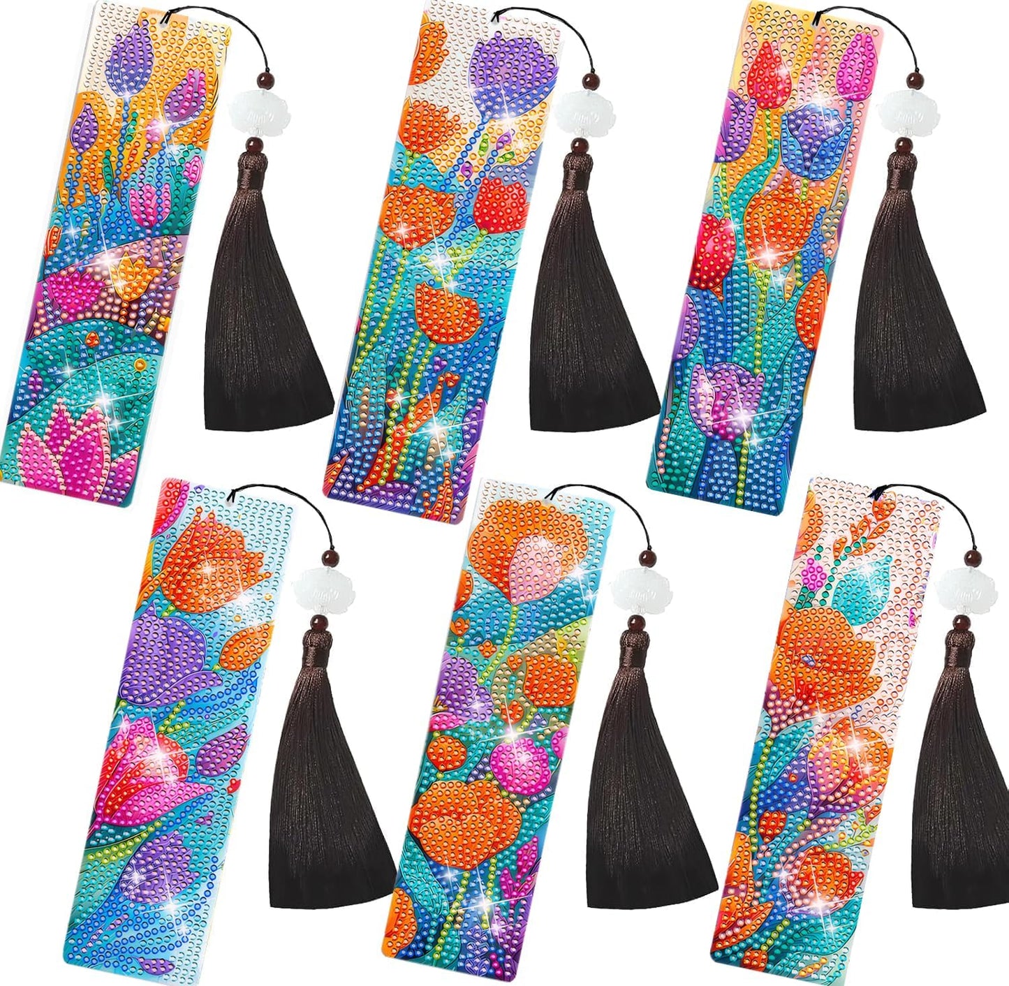 6 PCS Diamond Art Bookmarks Tulip, DIY Acrylic Diamond Painting Bookmarks Kits for Adult Reader and Crafts Lovers