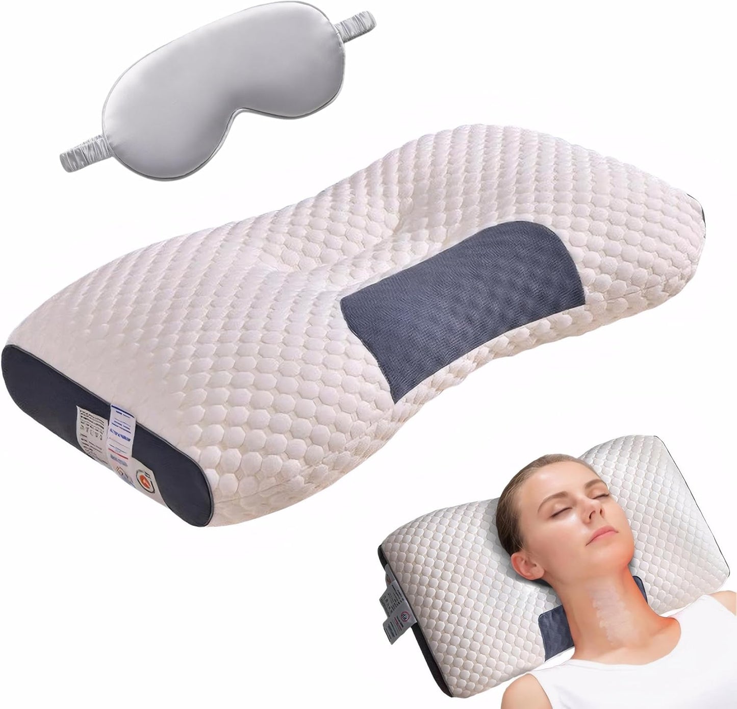 ele ELEOPTION 2pcs/Set Ergonomic Neck Pillow Cervical Support Bed Pillows Sleep Knitted Cotton Good Night Pillow 19 inch x 29 inch