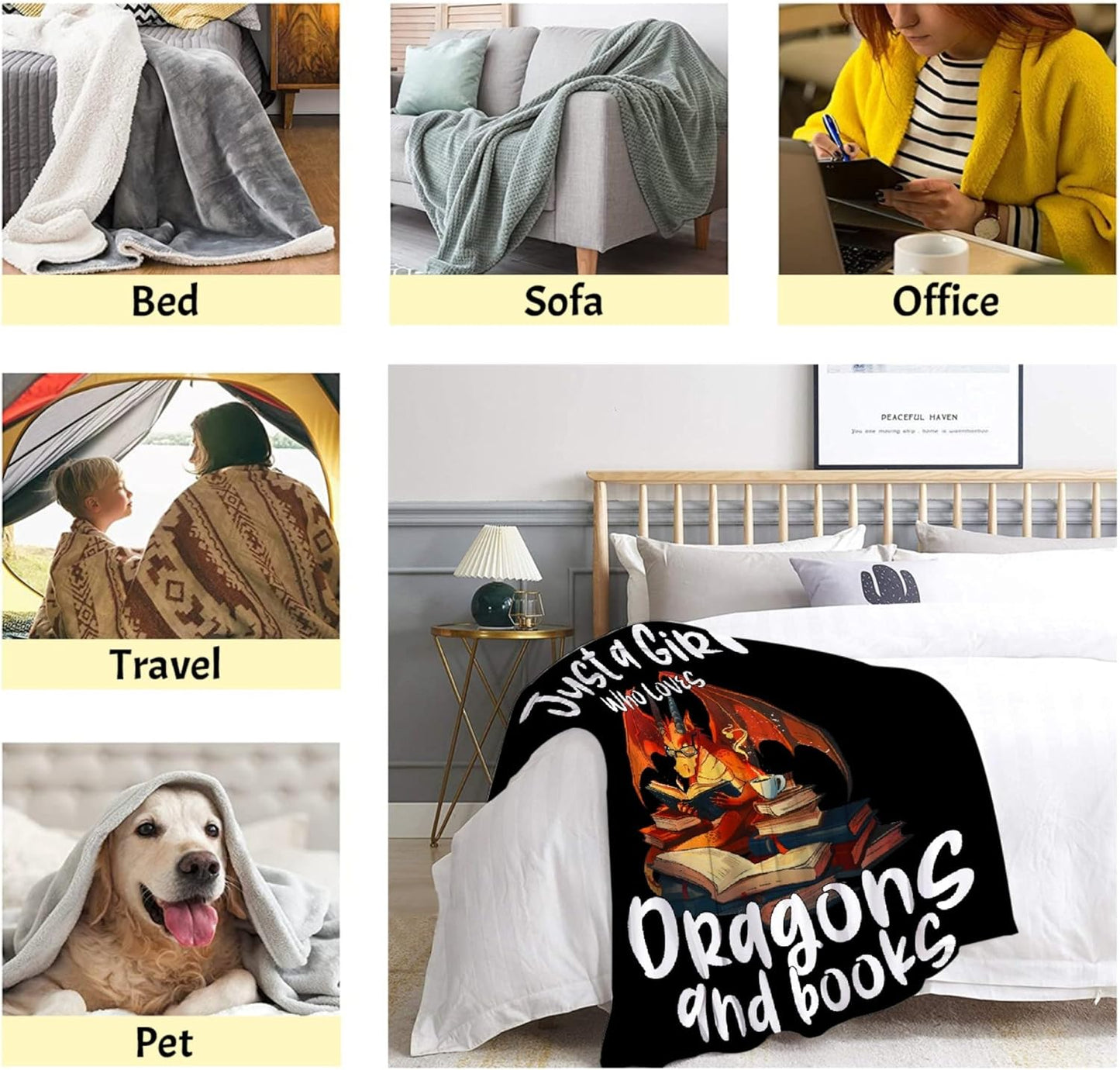 Dragon Blanket Gift for Woman Man Girls Book Dragon Gift for Dragon Lovers Soft Flannel Blanket for Living Room Sofa Couch Decor - 40"x50" for Kids/Children