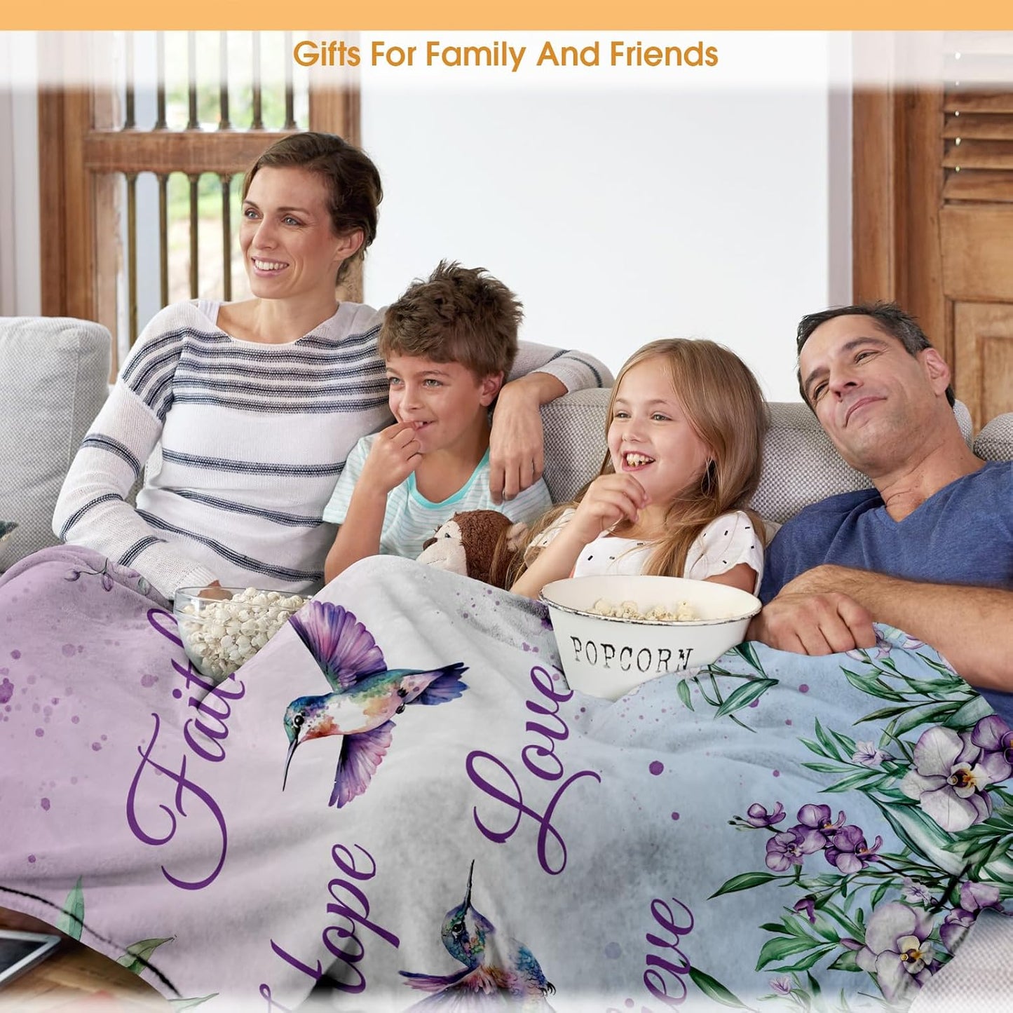 Hummingbird Floral Bird Blanket Purple Flowers Gifts for Women Kids Girls Mom Wife Female Friends Birthday Spring Room Decor Colorful Soft Plush Throw Blankets 50"x60"
