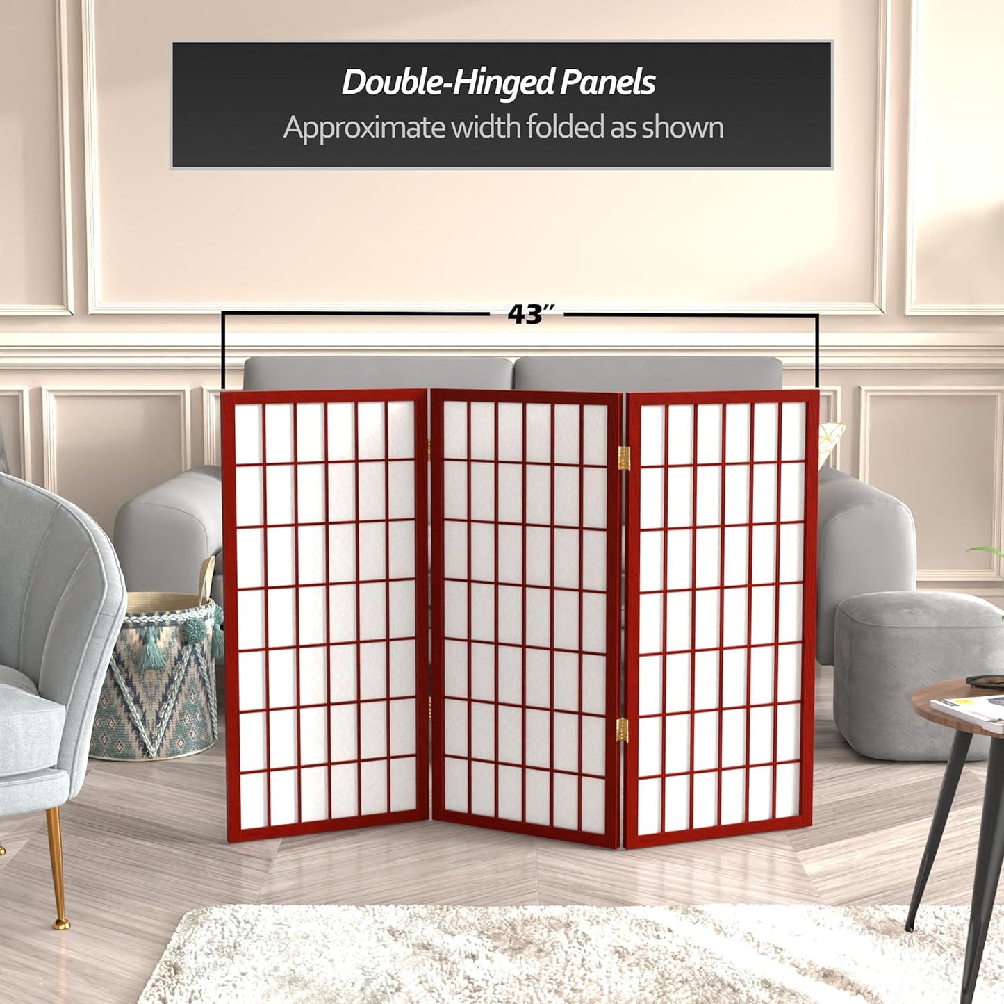 3 ft. Short Window Pane Shoji Screen - Rosewood - 3 Panels