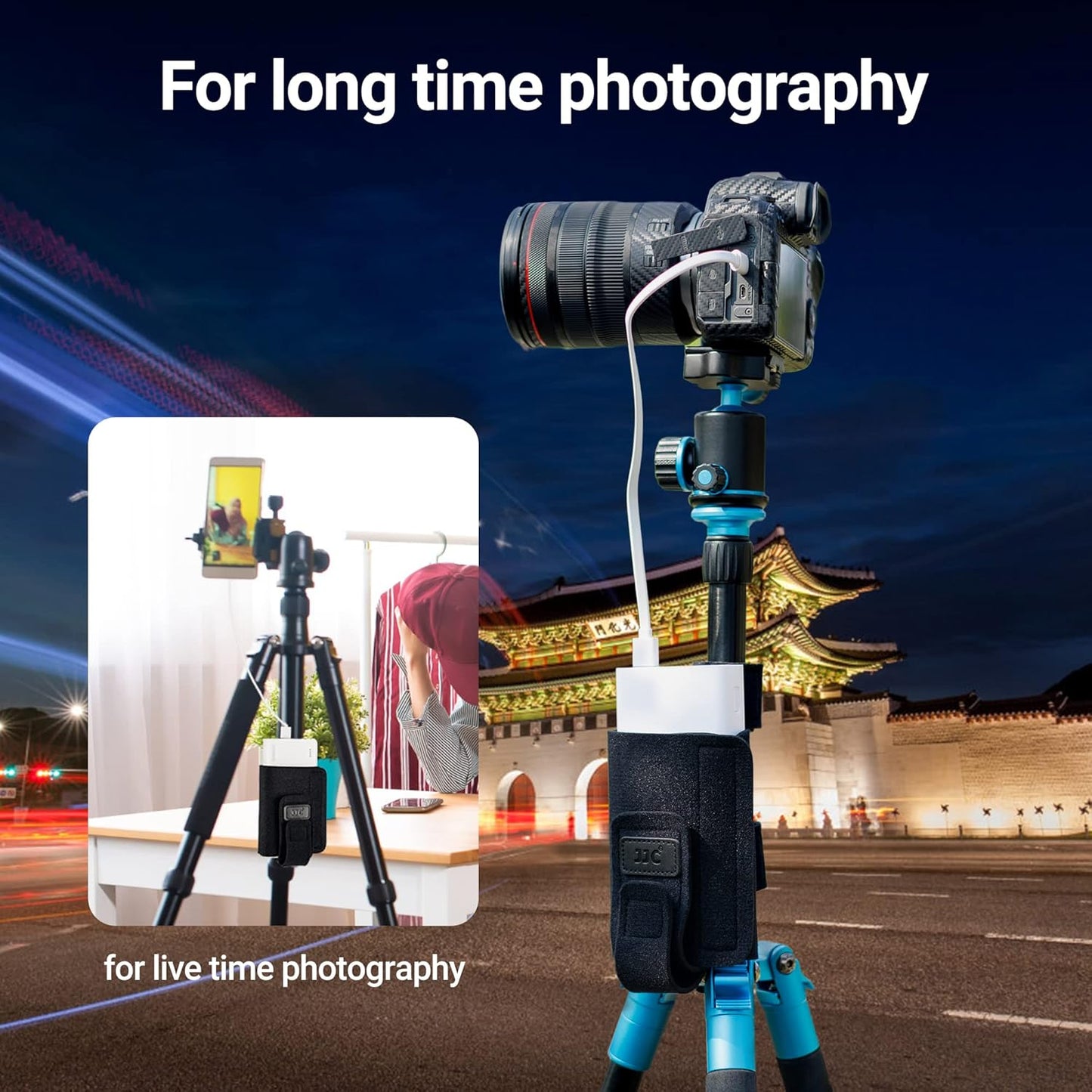 JJC Equipment Mounting Strap for Power Bank on Tripod for Long Time Photography,Remote/Off-Camera Flash Holder Strap for Photographer Videographer,Hard Drive/Computer Power/Smartphone Holder Strap