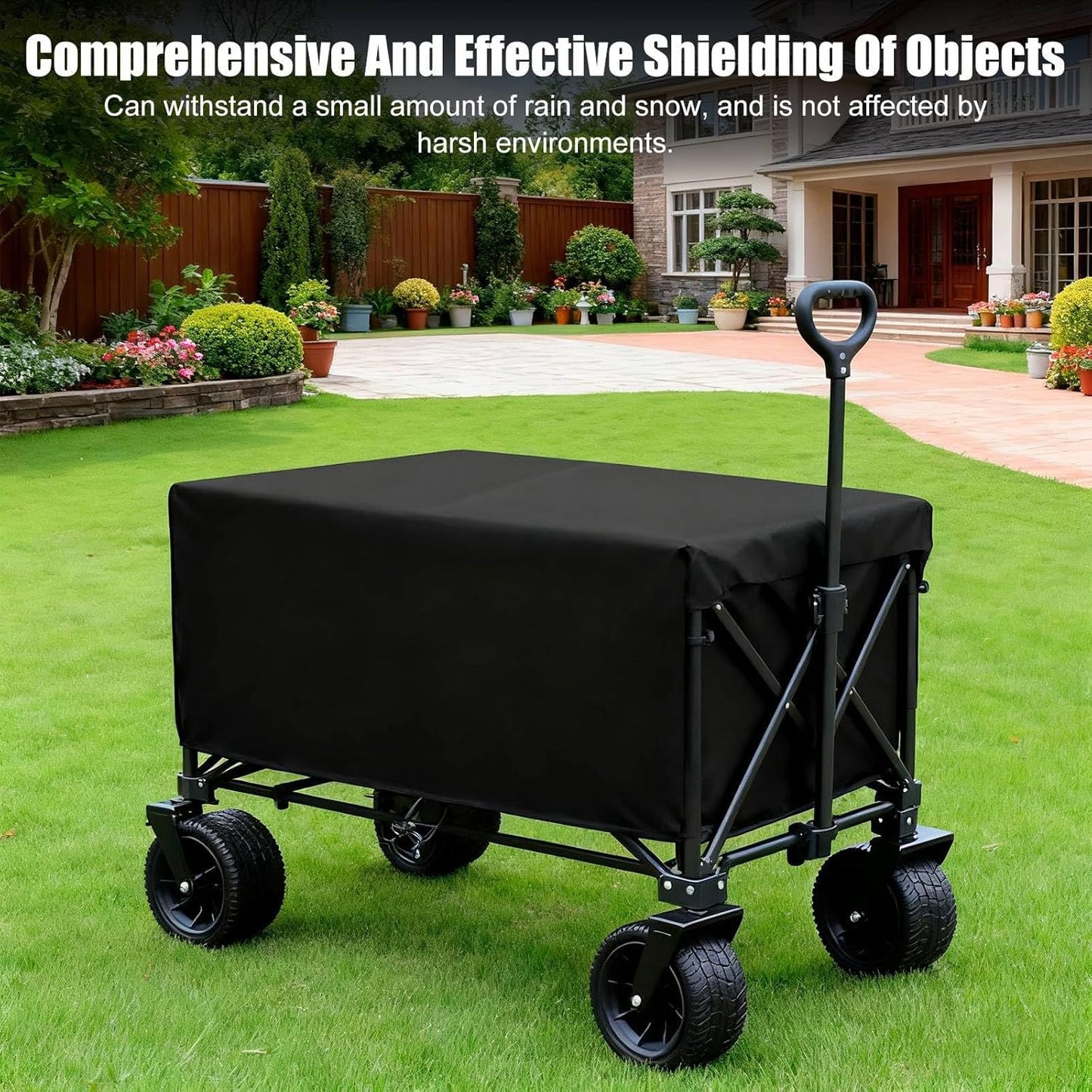 XhuangTech 38’’×22’’ Garden Wagon Cover Black, 420D Fabric Portable Folding Trolley Cart Cover Waterproof Dustproof, Festival Trolley Protective Cover for Outdoor Camping Shopping