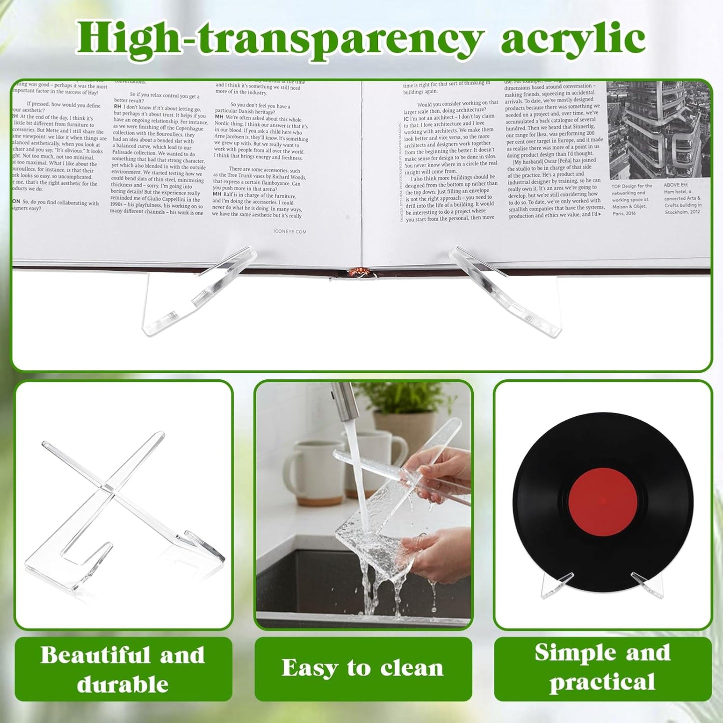 Cookbook Stand Acrylic Cookbook Stand for Kitchen Counter Recipe Book Holder Multifunctional Display Stands Detachable Cook Book Clear Holder Stands for Tabletop Kitchen Counter Decor