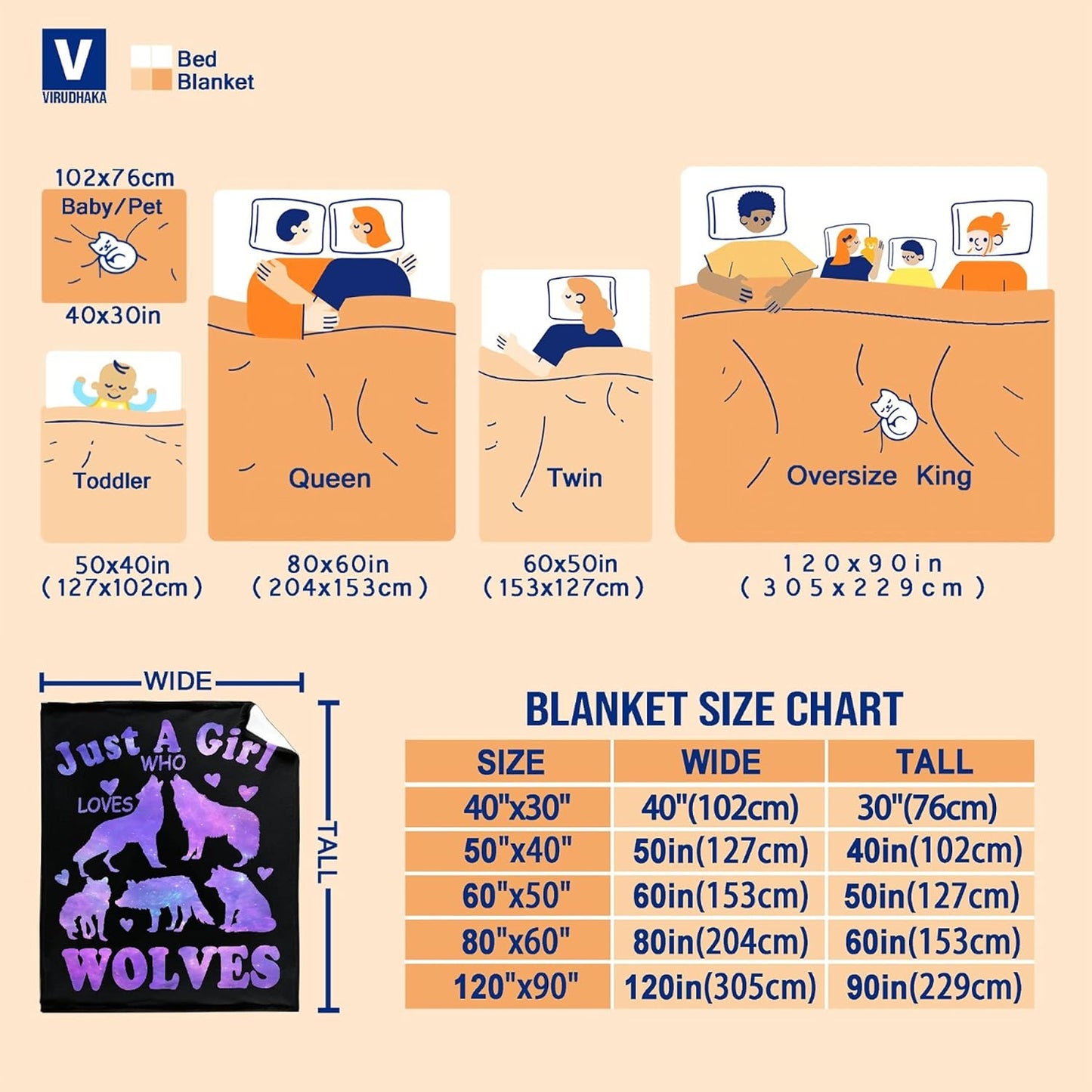 Wolf Blanket Stuffed Just Girl Who Loves Wolves Plush Gift for Kid Women Toddler Fleece Throw Cute Purple Animal Lover Lightweight Sheet Super Soft Flannel Blankets Decor Bed Chair Sofa-80"x60" Large
