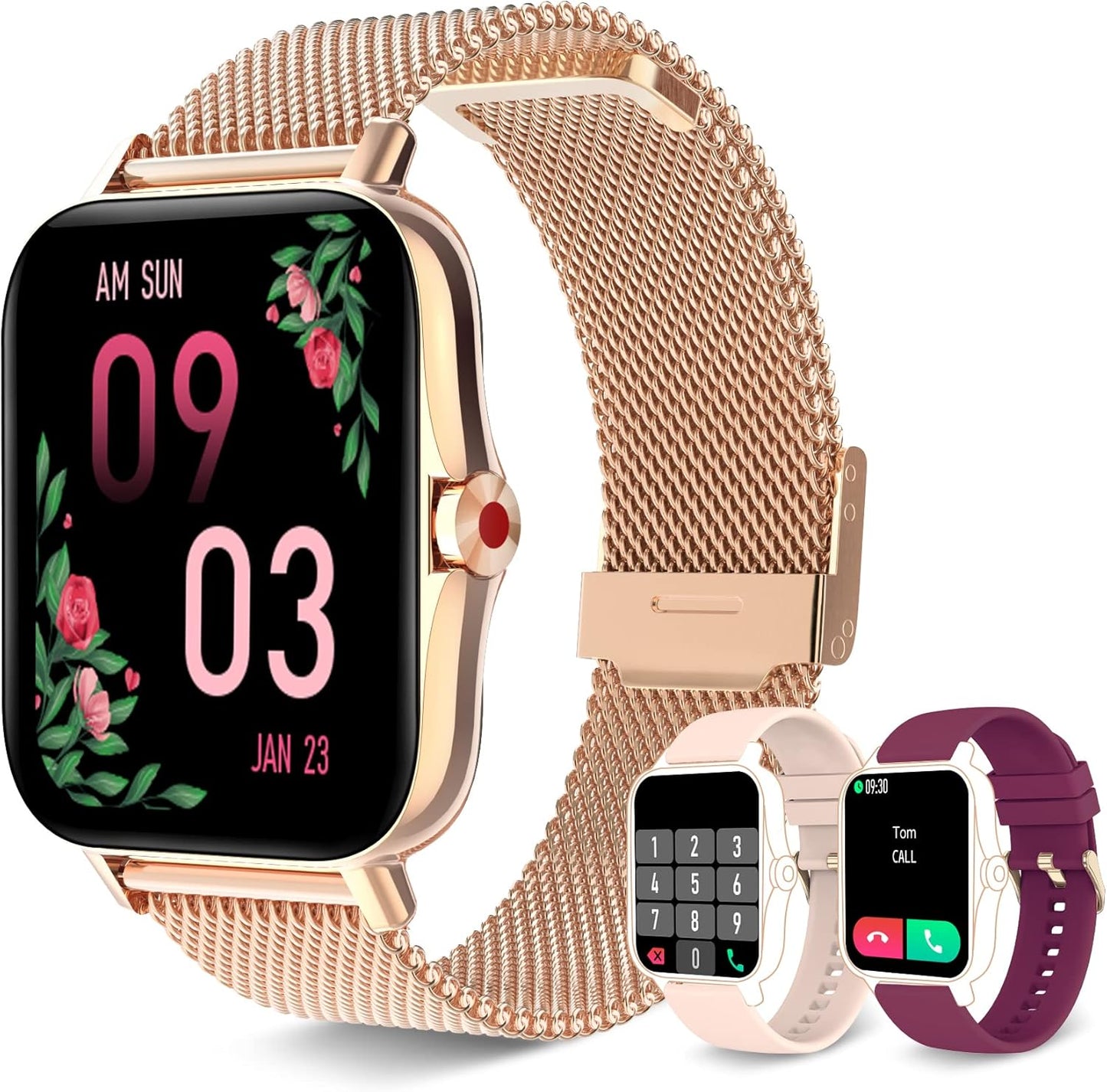 Iaret Smart Watch for Women(Call Receive/Dial), Fitness Tracker Waterproof Smartwatch for Android iOS Phones 1.7" HD Full Touch Screen Digital Watches with Heart Rate Sleep Monitor Pedometer