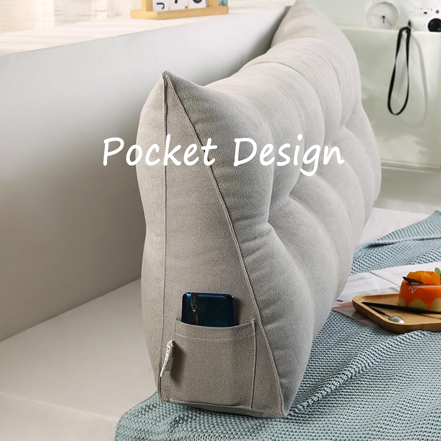 Beige Headboard Lumbar Pillow for Bay Window & Sofa, 60x50x20cm Back Support Cushion, Ideal Bed Headrest & Tatami Backrest for Bedroom Comfort (Blue1 100 * 50 * 20cm)