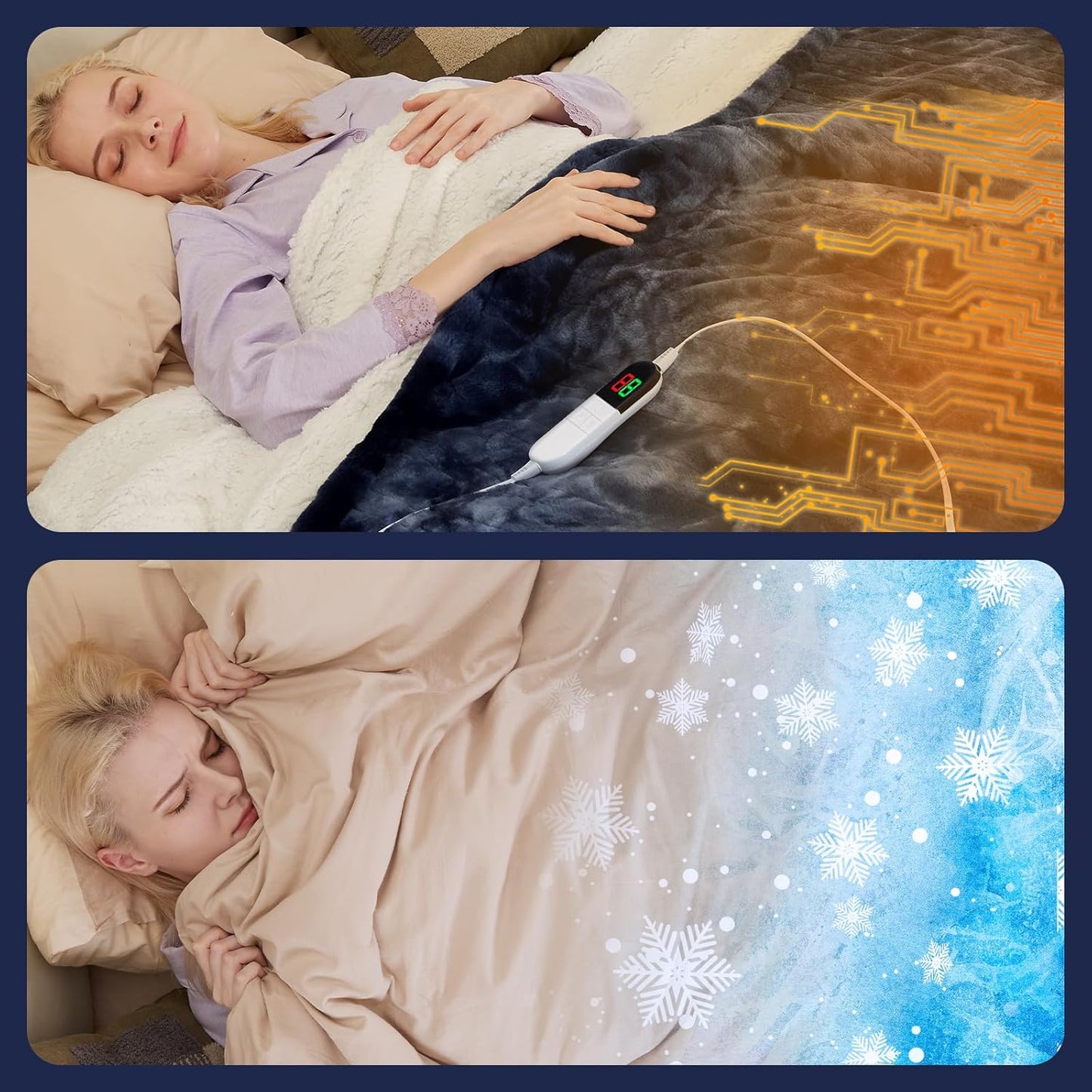 MAXEVE Electric Heated Throw Faux Rabbit Fur Blanket with 8 Heating Levels & 8 Hours Auto Off, Fast Heating Warm Cozy Sherpa Washable Blanket with Over-Heat Protection, ETL Certification, Blue