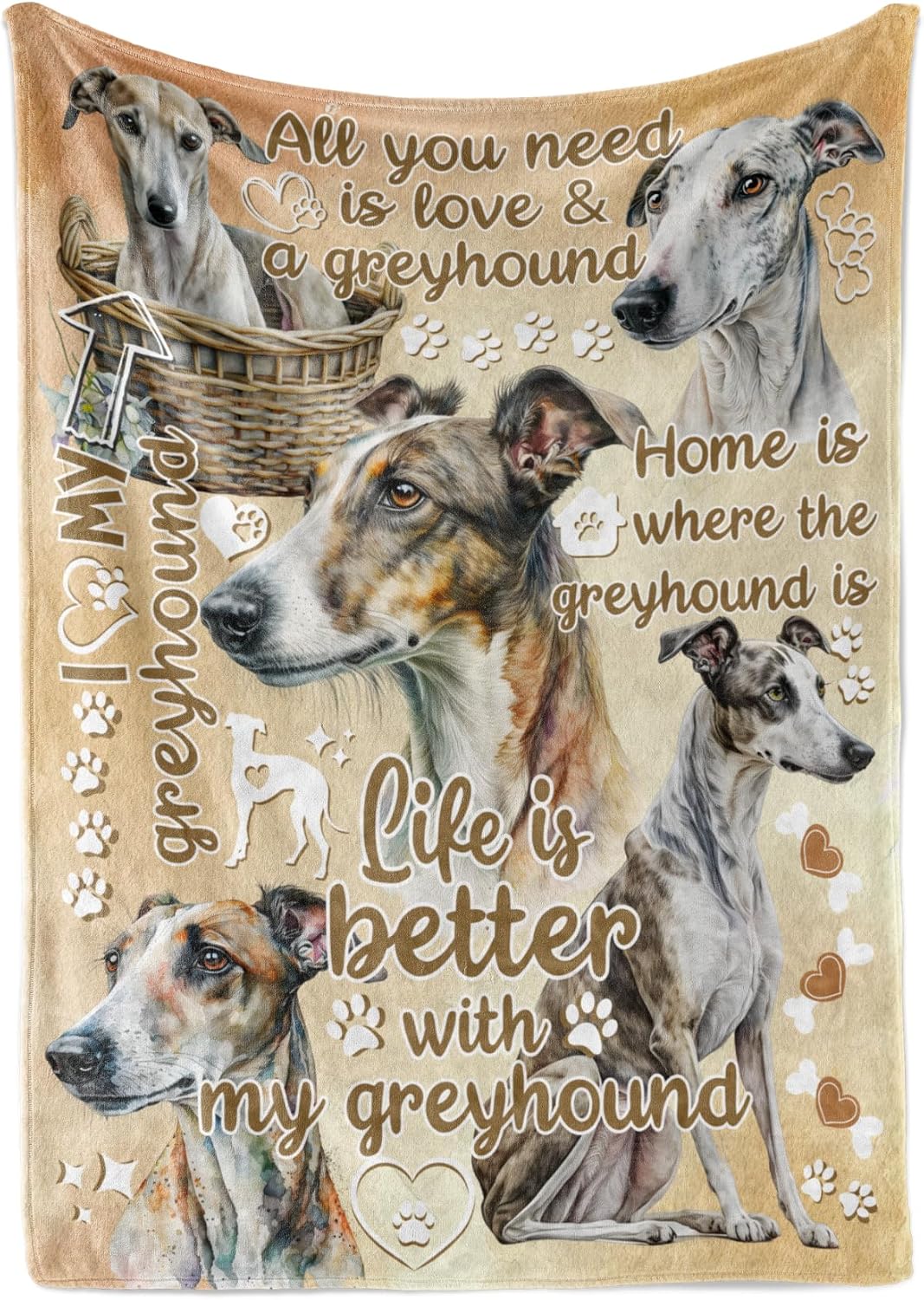 Greyhound Blanket Gifts for Dog Lover & Owner, Greyhound Gifts for Women & Men, Dog Mom & Dad, Soft Flannel Blanket, 65 x 50 inches