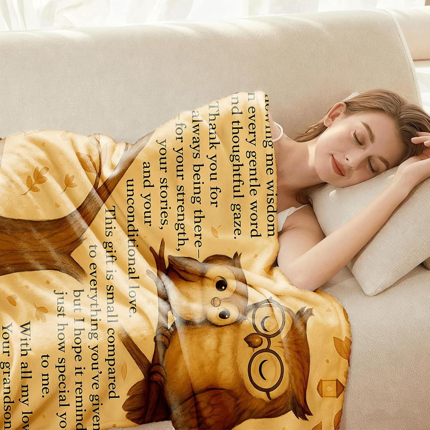 Grandpa Gifts Blanket 60"x50" – Thoughtful Birthday Gifts for Grandpa,Sentimental Owl Spirit Board Blanket,Cozy Flannel Throw,Best Ever Gifts from Grandson