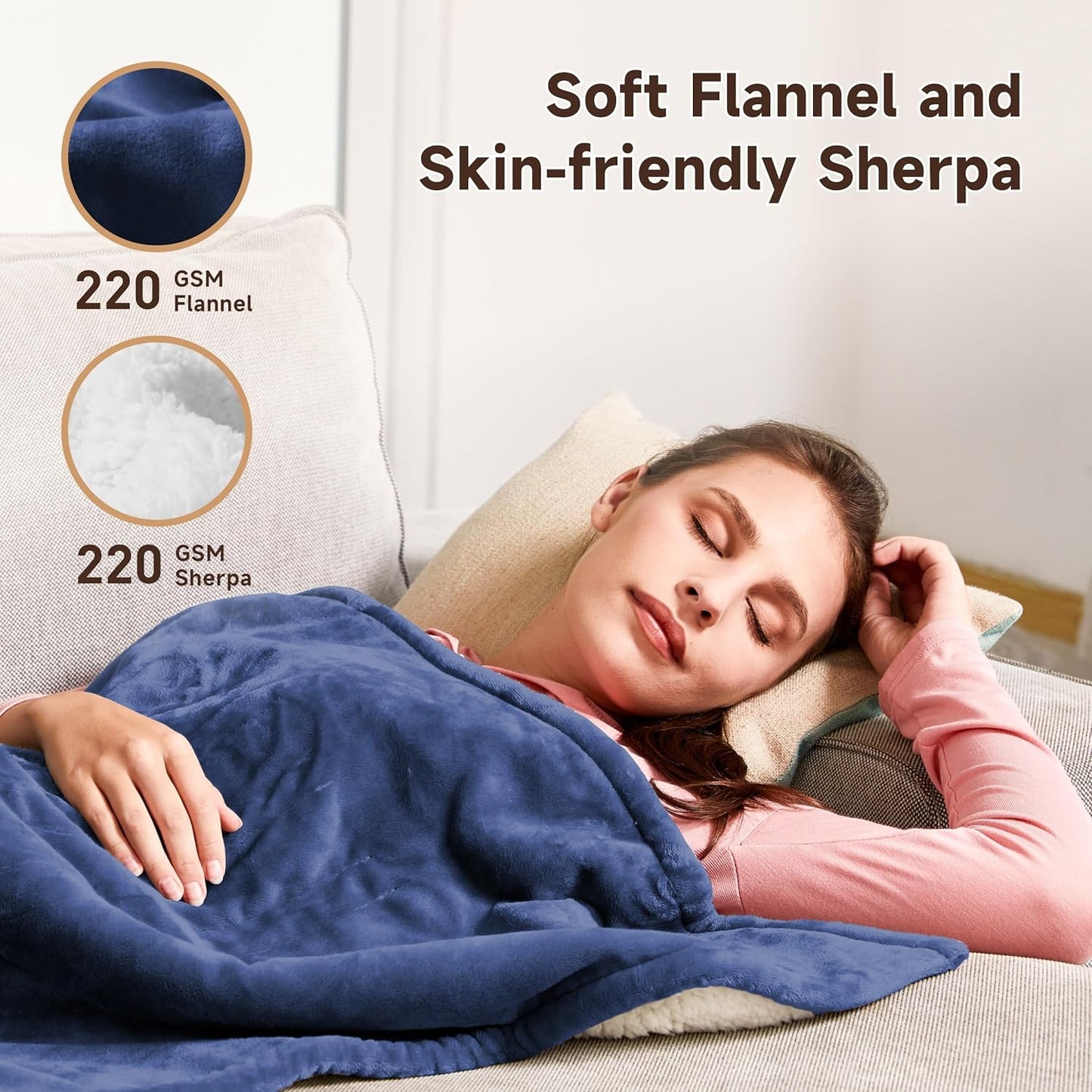 Heated Blanket Electric Throw 50''x60'' Heating Blanket Throw 10 Hours Auto-Off 9 Heating Levels,Over-Heat Protection, Machine Washable Flannel Sherpa,ETL Certification (Blue)