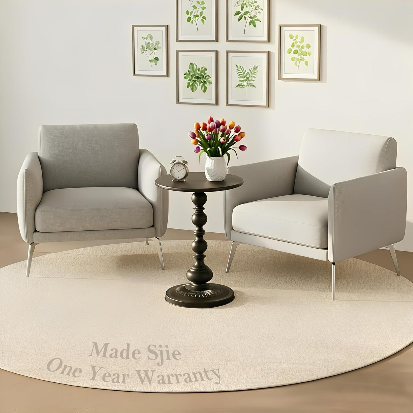 Side Table - 13.8" Round Small Accent Table with Metal Base, Multifunctional Vintage Coffee Table for Living Room, Bedroom, Office & Patio - Elegant Matte-Finished End Tables