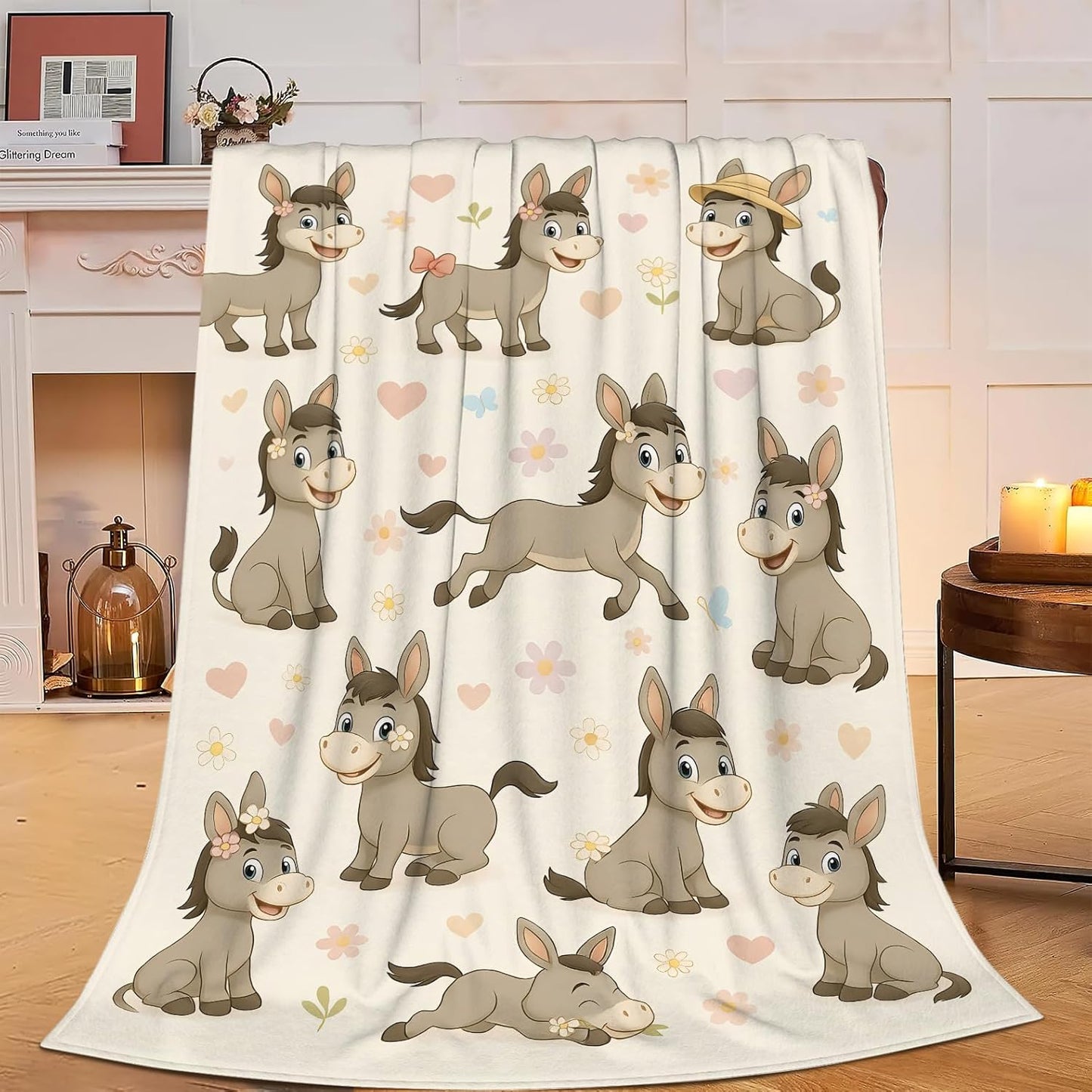 Cute Donkey Throw Blanket Funny Animal Donkey Blanket Soft Cozy Fleece Fuzzy Plush Warm Stuff Bedding Nursery Toddler Baby Blankets Gifts for Boys Girls Kids Adult Men Women 40"X50"