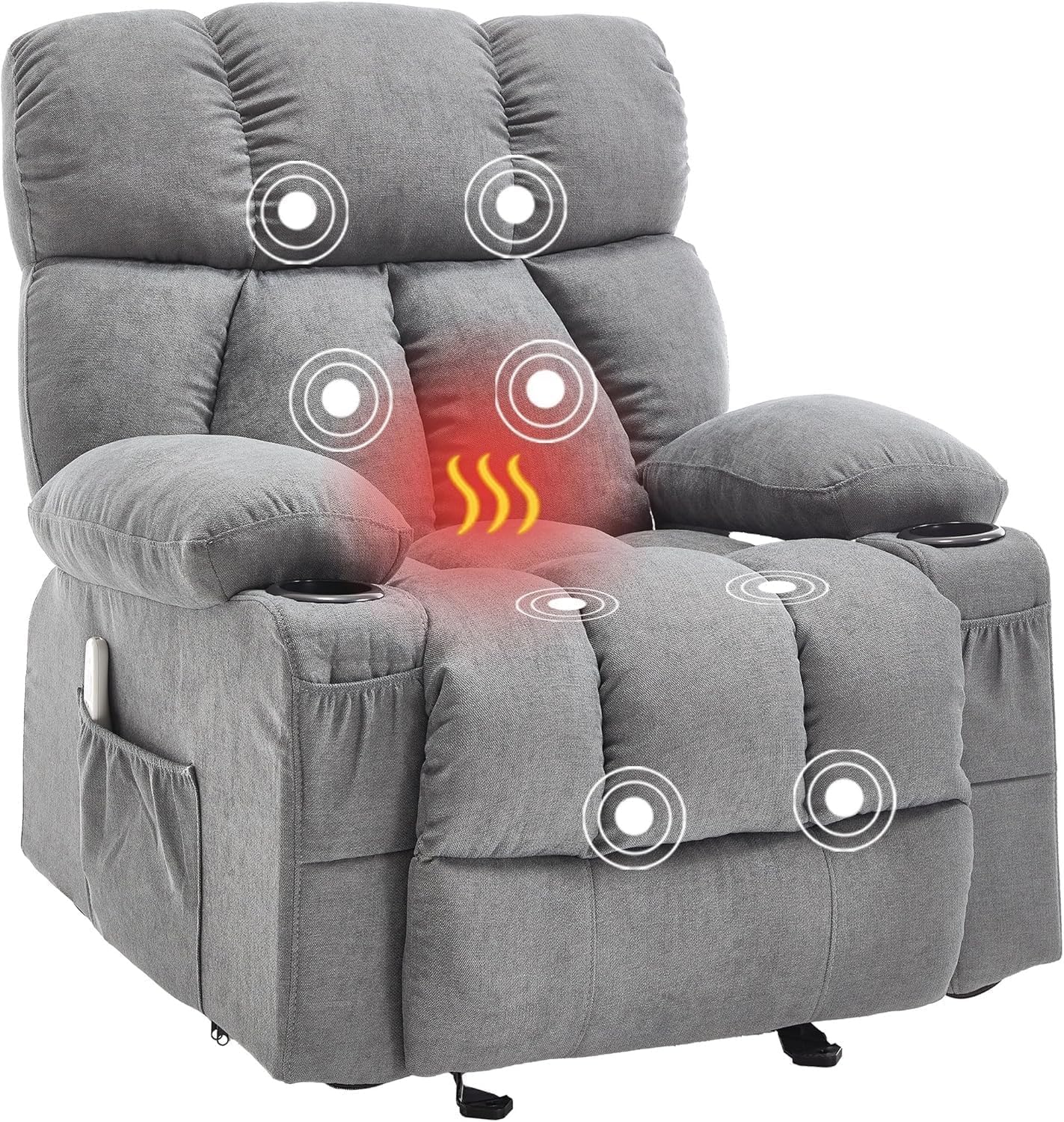 Ergonomic Rocking Lounge Chair Massage Rocker Recliner Chair for Living Room Comfy Overstuffed Recliner with Heat and Vibration Grey with USB Charge Port 4 Side Pockets 2 Cup Holders