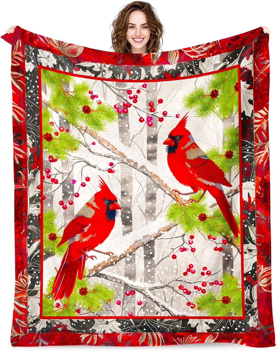 Cardinal Throw Blanket Gifts for Women Girls, Super Soft Unique Red Cardinal Stuffed Decor Bird Winter Microfiber Throw Blanket Gifts for Christmas, Warm Cozy Plush Fleece Flannel Blankets 50"x40"