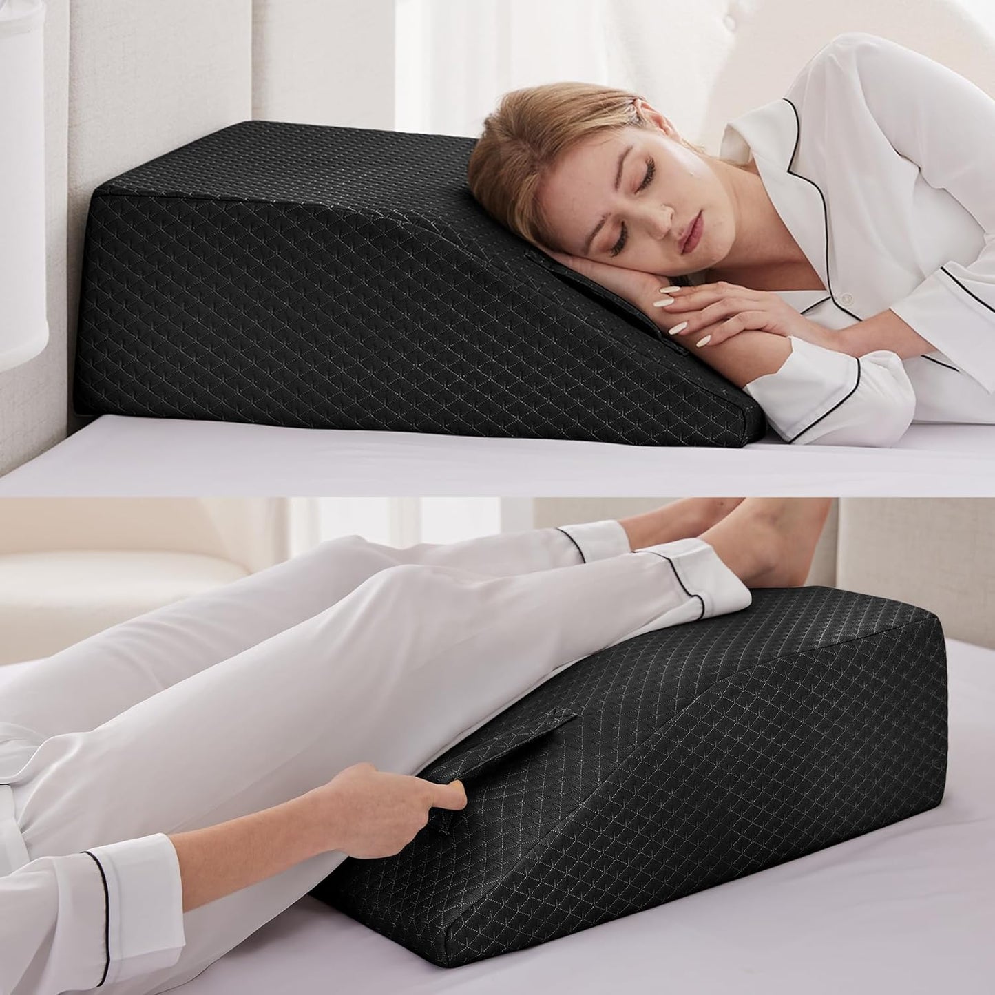 Leg Elevation Pillow for After Surgery, 10inch Foam Leg Elevating Pillow for Swelling and Blood Circulation, Leg Wedge Pillow for Sleeping, Knee Pillow for Knee Hip Ankle Pain Relief, Black