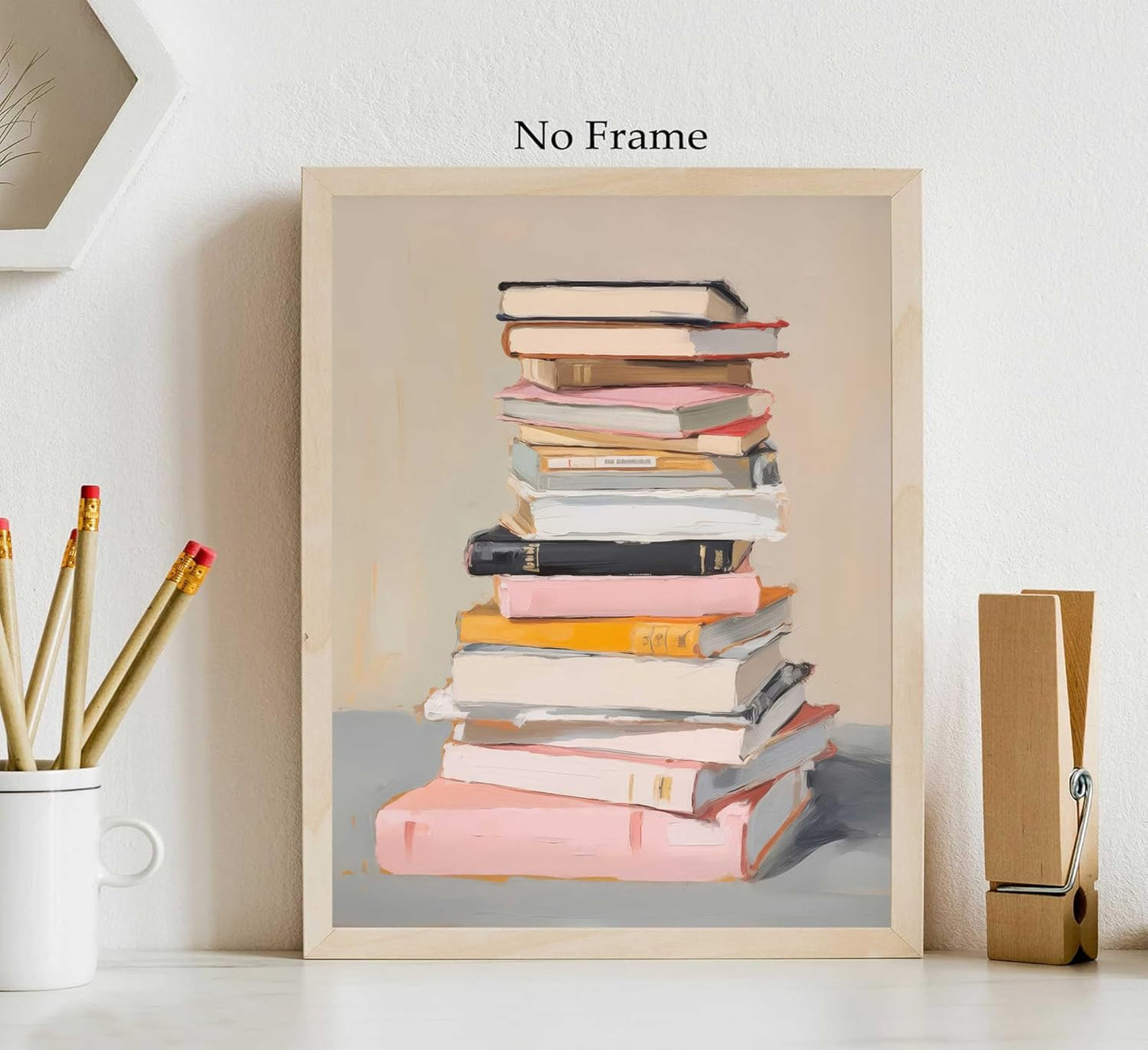 Pink Books Wall Art Aesthetic Reading Lovers Paintings Wall Decor Inspirational Educational Posters Prints for Home Bedroom Classroom Library Unframed