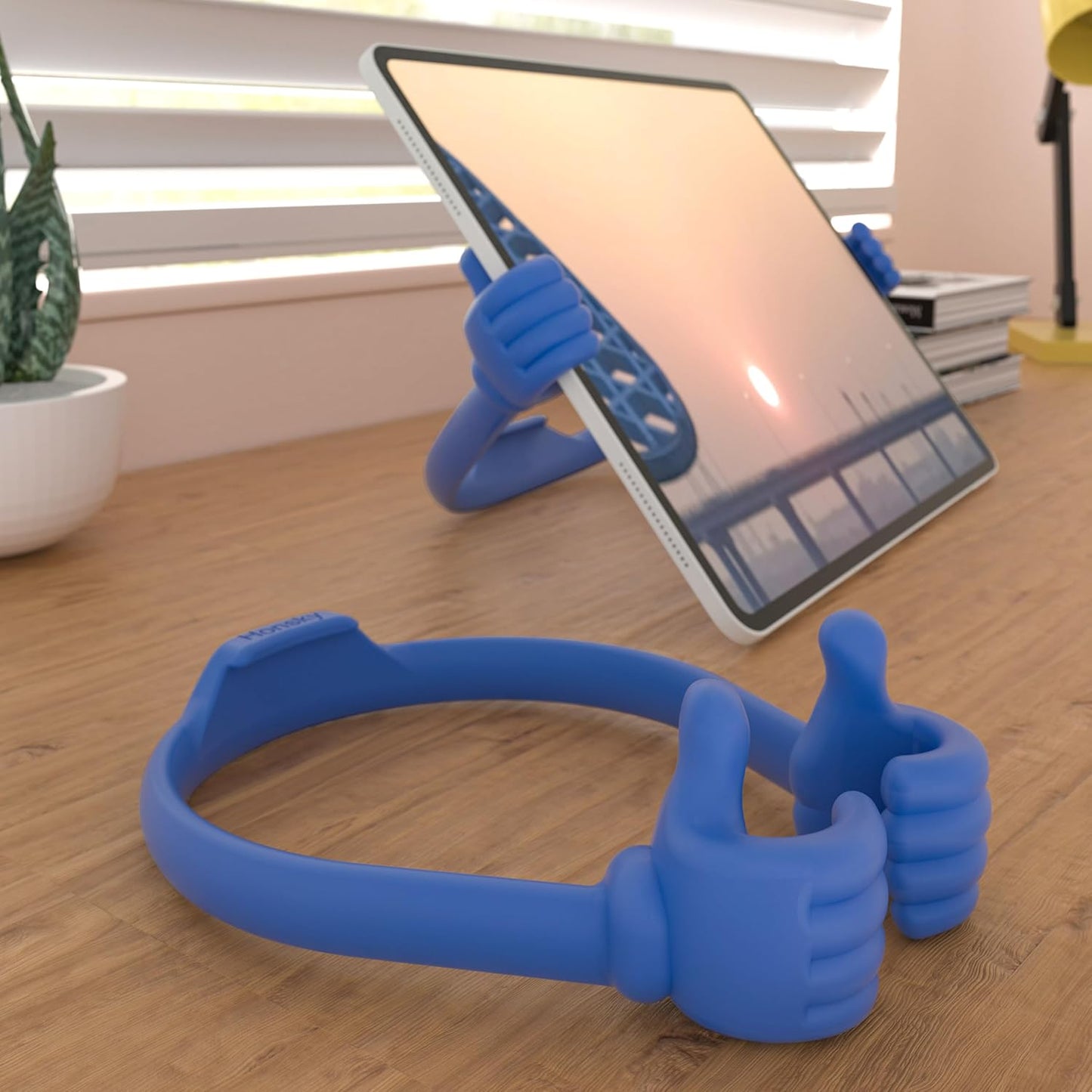 Honsky Adjustable Tablet Stand, Portable Phone Holder for Desk Bed - Multi-Angle Drawing Stand Compatible with All Tablets (Blue)