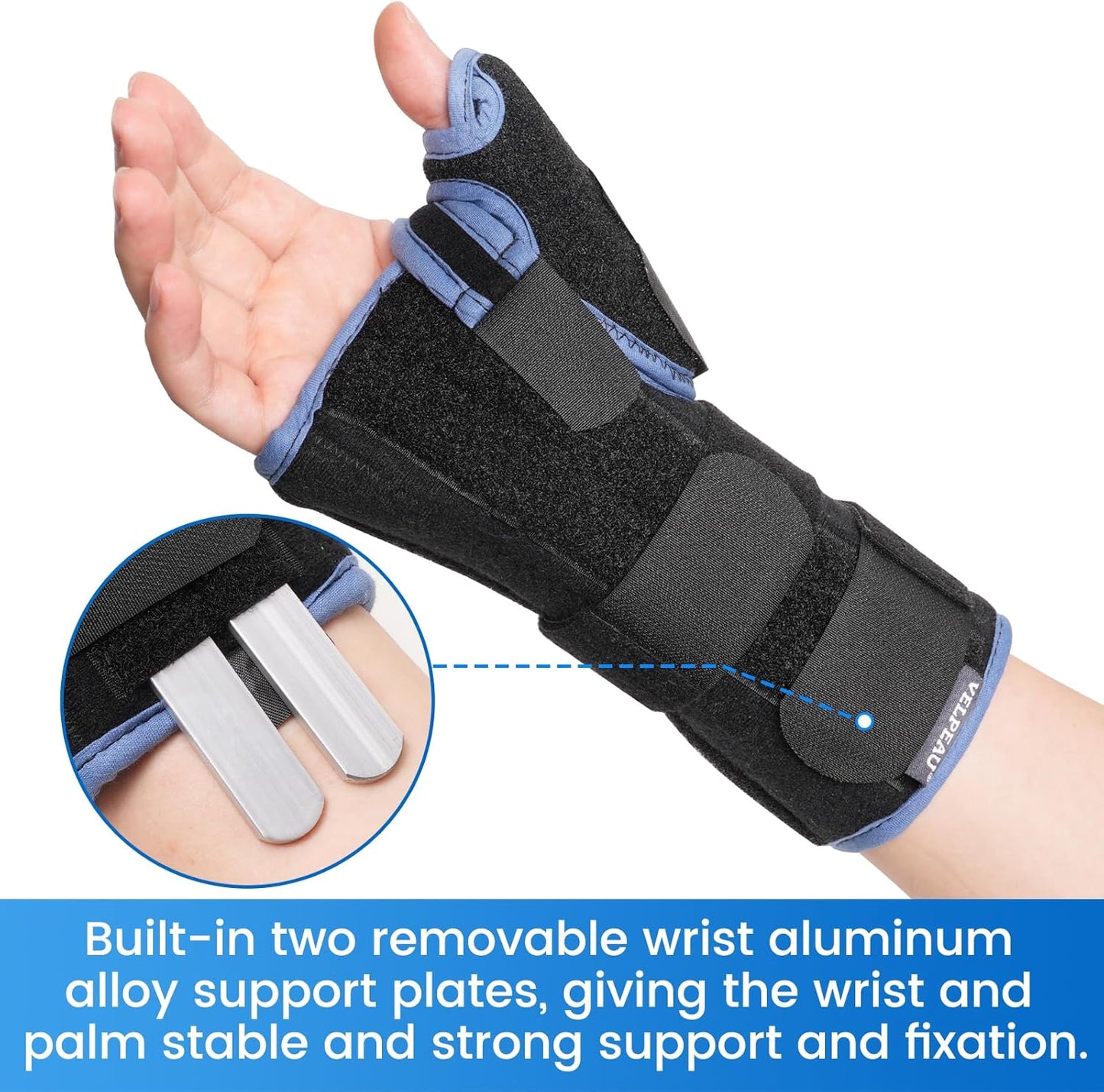 Velpeau Carpal Tunnel Wrist Brace with Thumb Stabilizer Night Support, Completely Stabilizes Wrist Thumb Joint, Pain Relief for Tendonitis, De Quervain's Tenosynovitis, Arthritis (Reg, Right Hand, L)