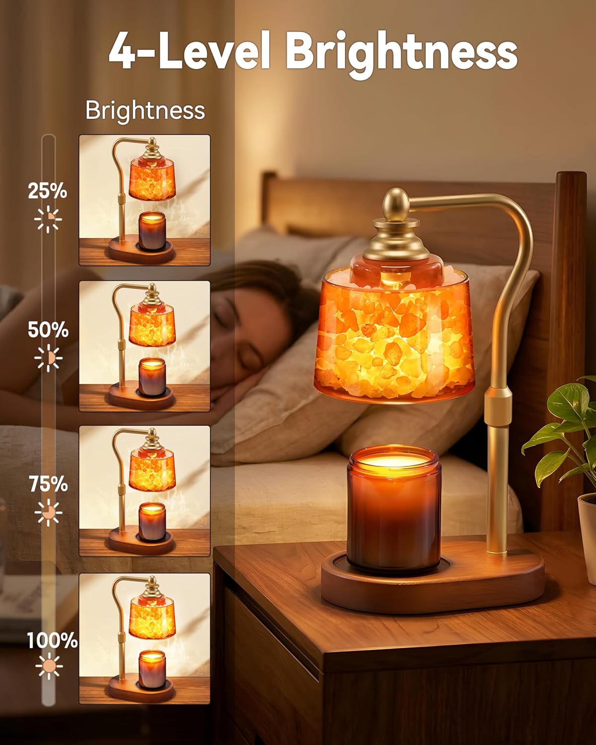 3-in-1 Candle Warmer Lamp with Timer Dimmable, Himalayan Salt Lamp & Passive Diffuser, Gifts for Women, House Warming Gifts New Home Decor, Wax Melt Warmer for Jar Candles (Gold)