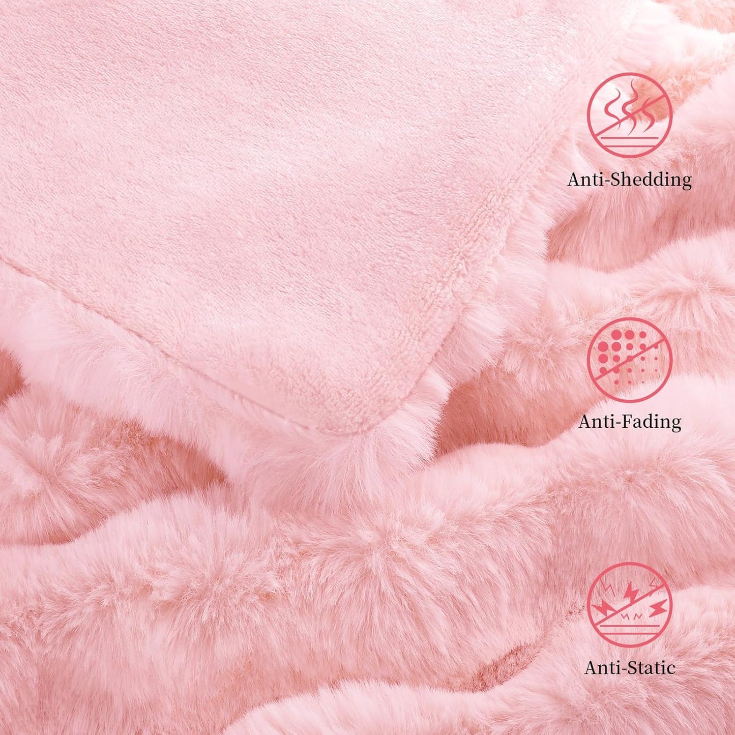 Faux Rabbit Fur Throw Blanket for Couch, Fluffy Warm Plush Thick Bubble Blanket for Bed Sofa Living Room, Soft Cozy Furry Blanket, 50x60 inches, Pink