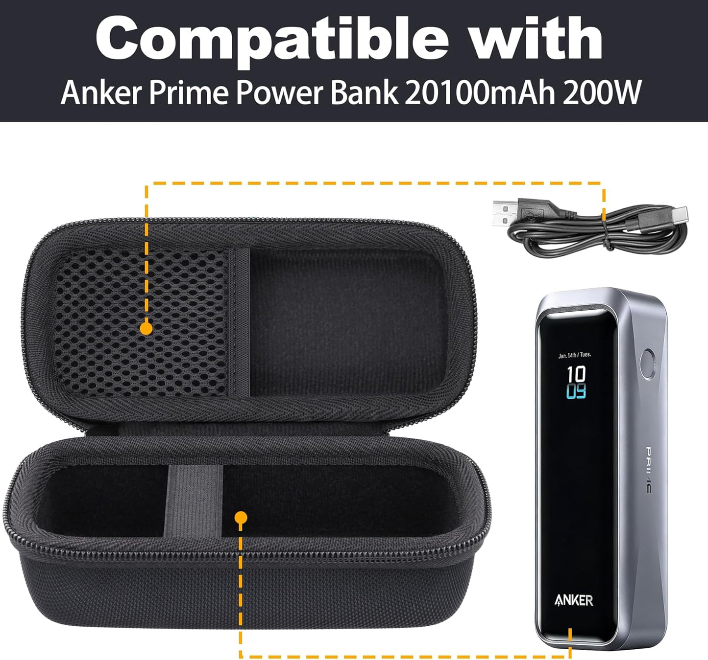 for Anker Prime Power Bank 20100mAh 220W Portable Charger Hard Travel Case,Portable Case Compatible with 20,100mAh 3-Port Portable Charger with 220W Output(Only Case)
