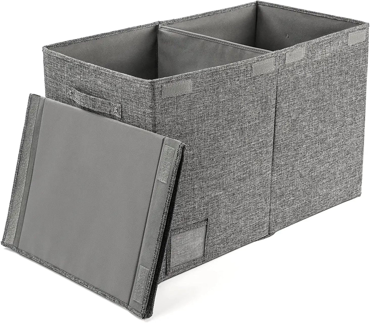 PandaEar Large Toy Storage Box with Lid, Collapsible Organizer Chest Bin Basket for Kids, Boys, Girls, Playroom, Nursery, Bedroom, Closet, 25"x13"x16" (Gray)