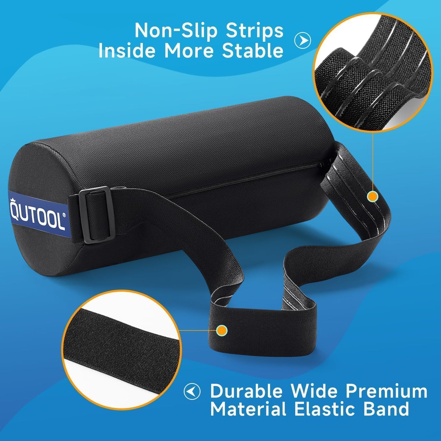 QUTOOL Lumbar Roll, Lumbar Support Pillow for Office Chair with Non-Slip Wider Strap, Back Pain Relief & Posture Improvement, Washable Cover, Office Desk & Car Accessories, Black, Firm