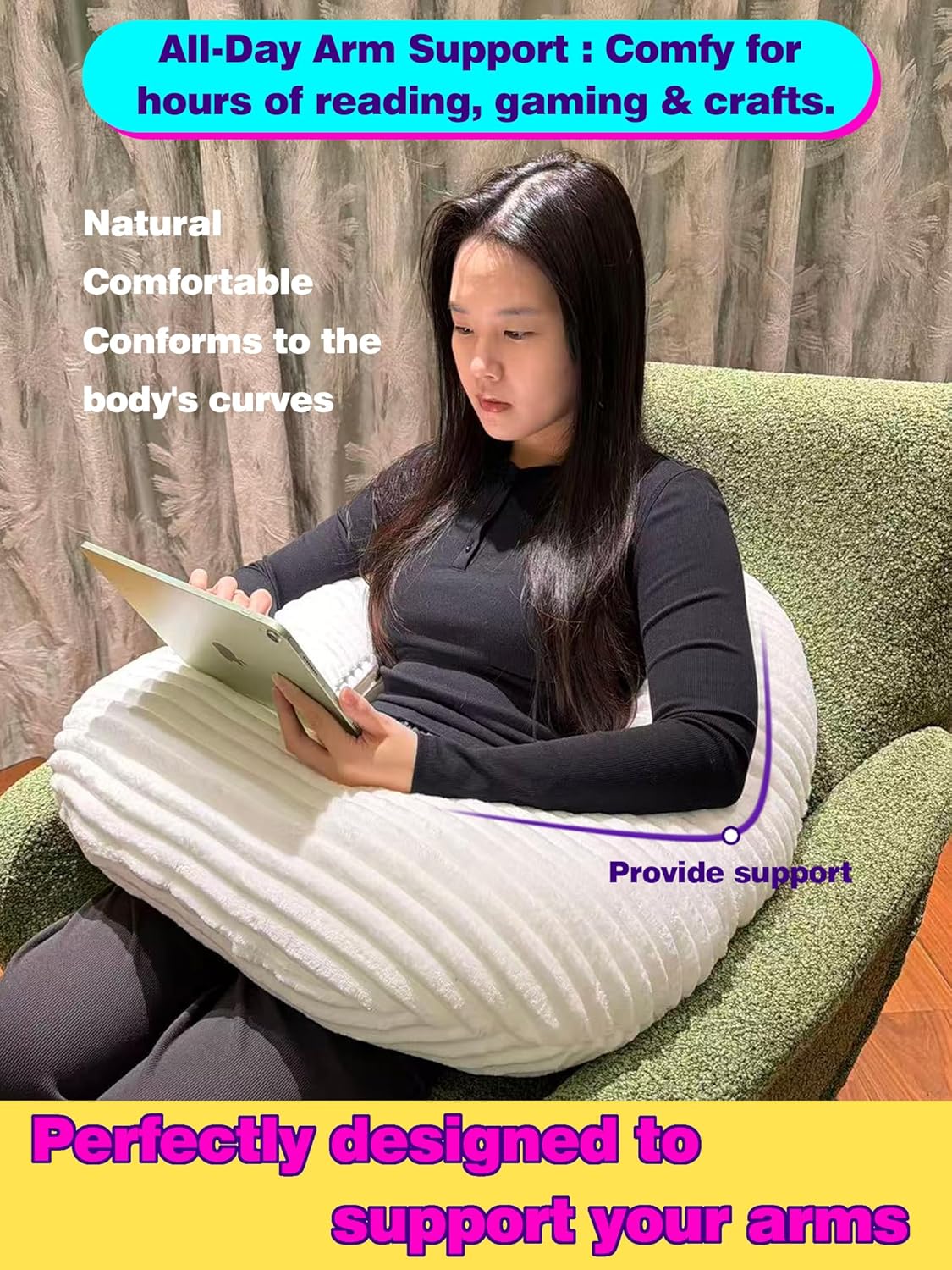 Gaming Crochet Pillow for Lap Support Lap Desk Pillow Setting in Bed or Sofa, U-Shaped Arm Pillows for Adults,Reading Pillow for Gaming, Working, Writing in Bed Couch Floor