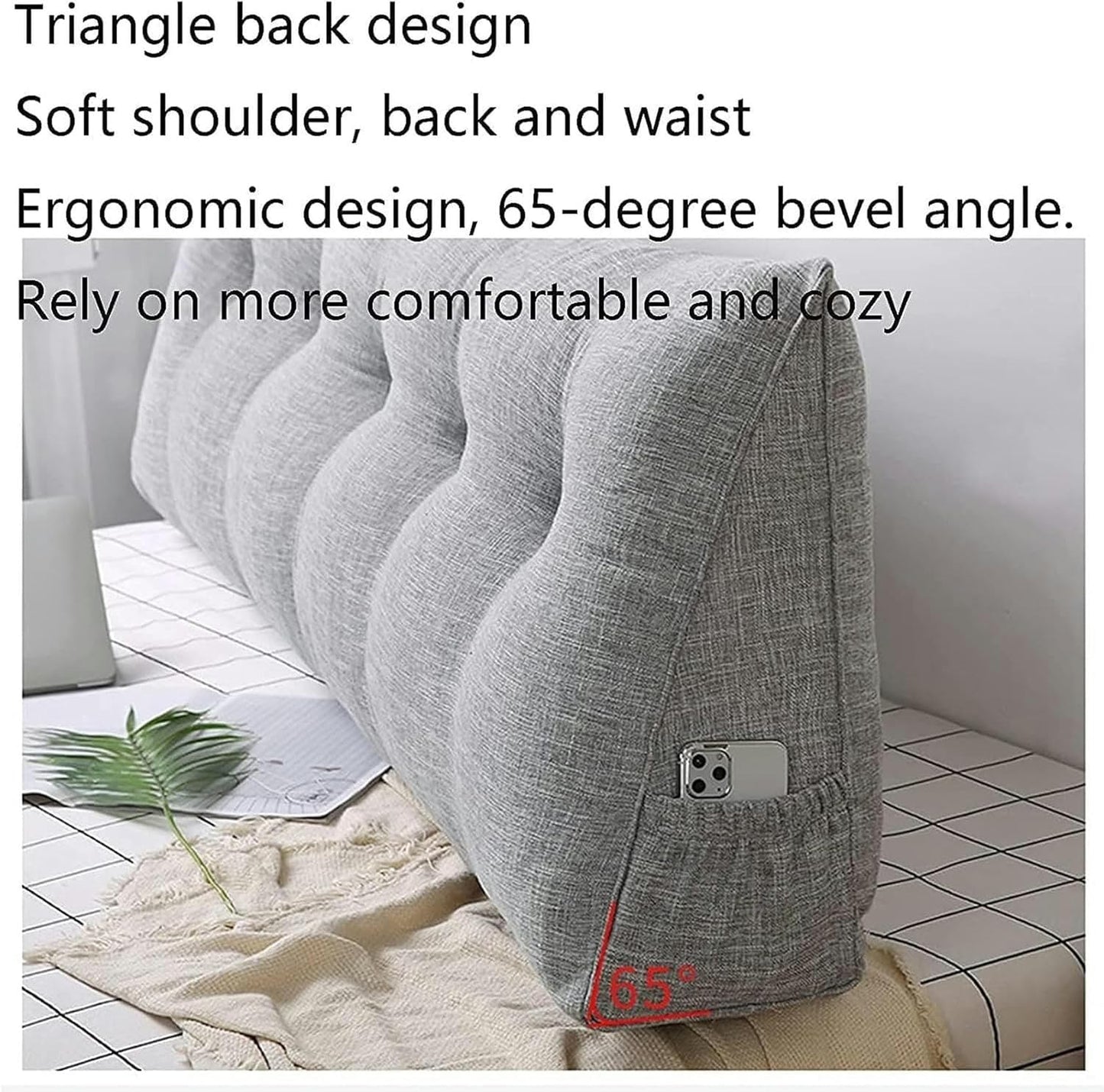 Bedside Reading Cushion, for Headboard Day Bed Bunk Bed with Removable Cover Wedge Pillow Triangular Positioning Support Bed Rest Pillows(Dark Gray,80 * 50cm)