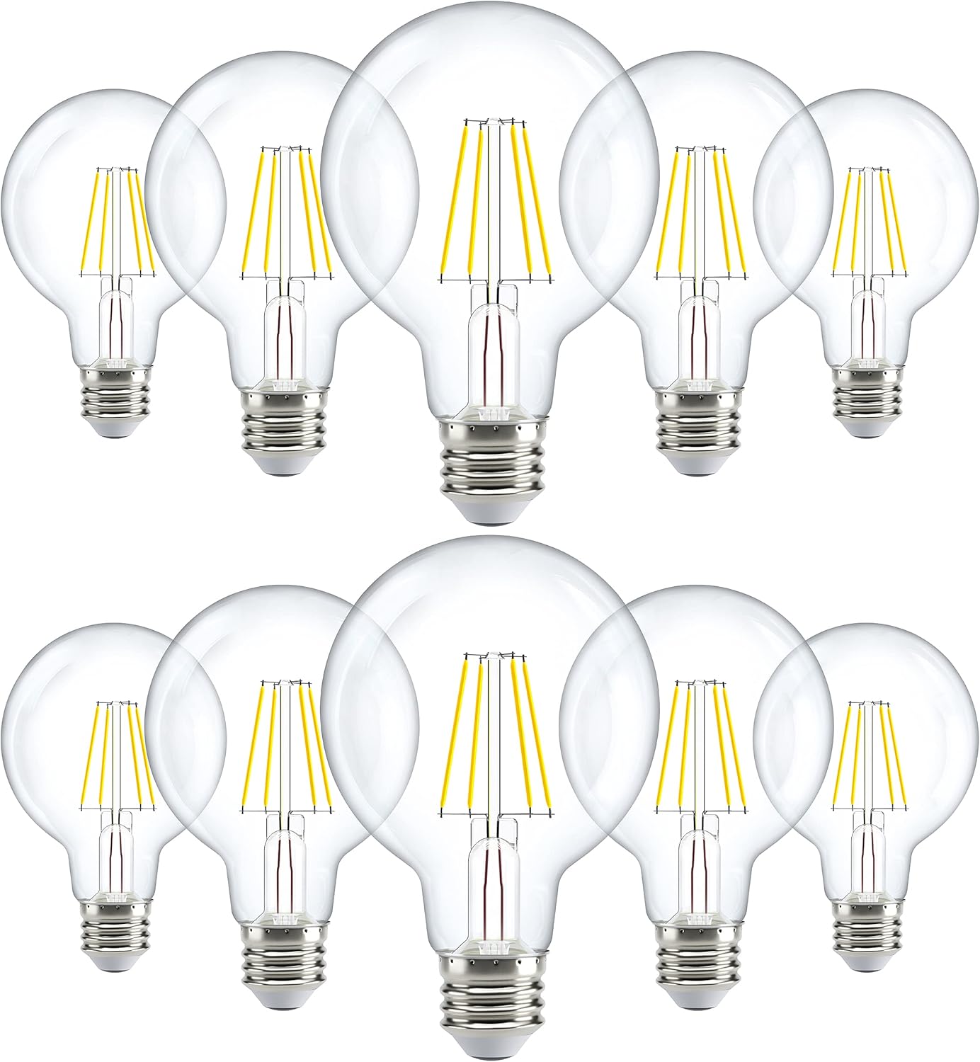 Sunco 10 Pack G25 LED Light Bulbs, Filament Edison Globe, Vanity Lighting Bulb for Bathroom Bedroom, 500 LM, 5W (60W Equivalent), 3000K Warm White, Dimmable, E26 Base, Clear UL