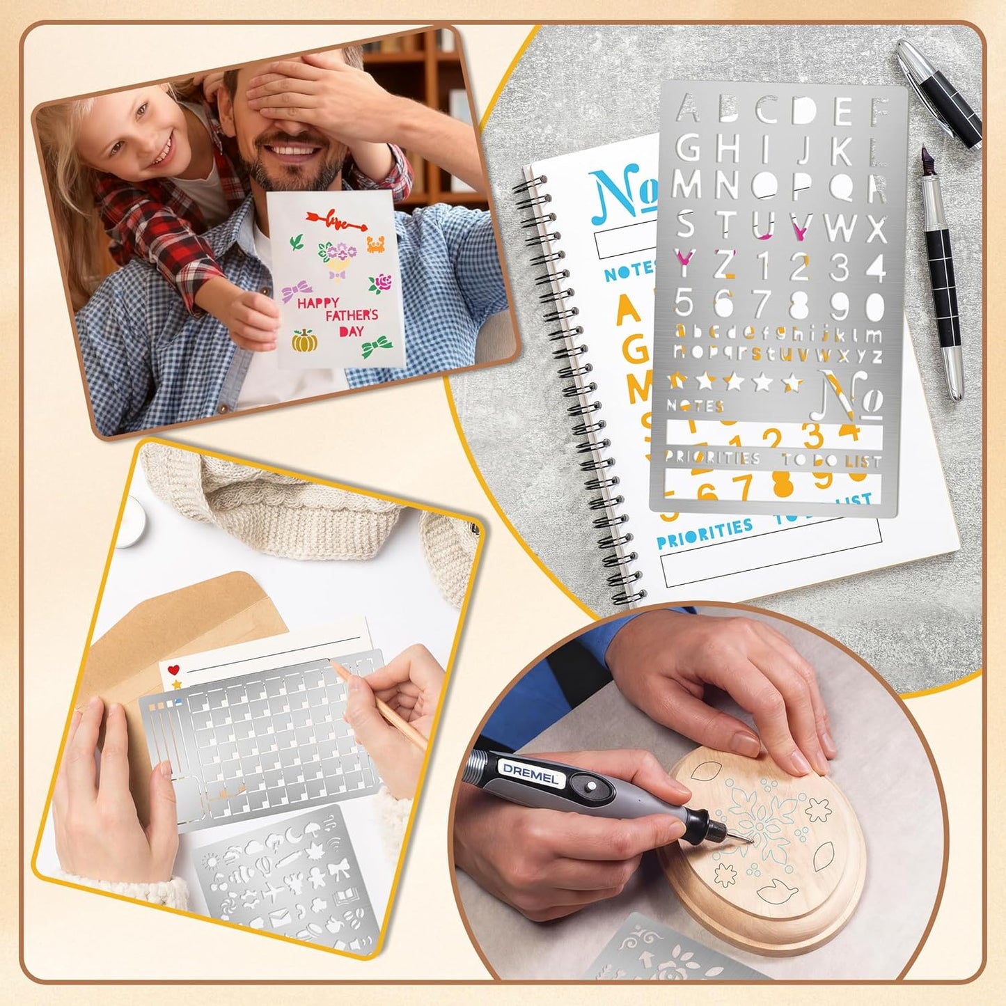 3PCS Planner Stencils, Metal Journal Stencil for Bullet Journaling Wood Burning Engraving Crafts Reusable Stencils for Crafts DIY Bookmark Lists Planner Stamps Habit Tracker Monthly Spread (3)