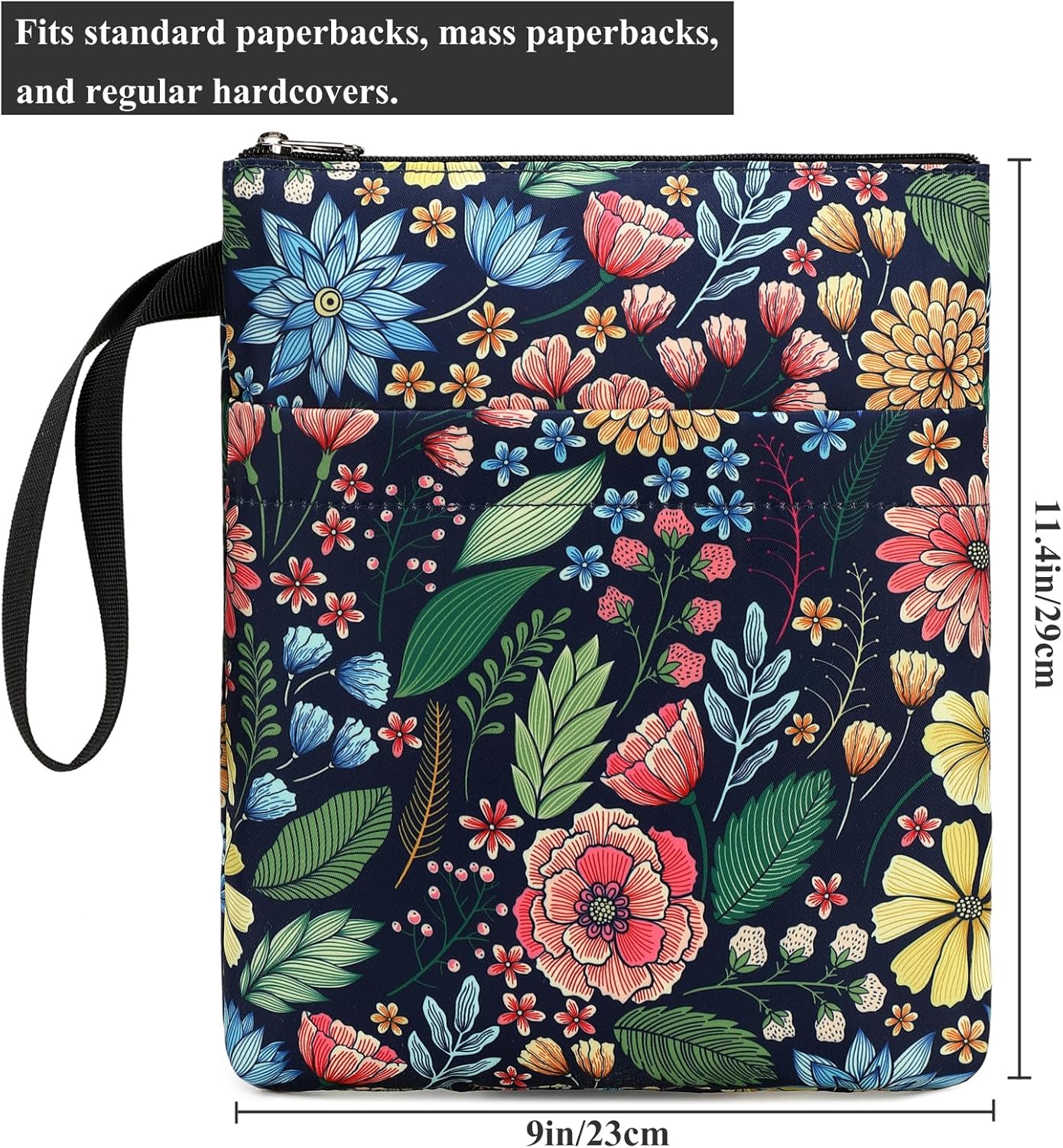 DSIUE Book Sleeve Book Lover Gifts Book Protector with Zipper, Book Covers for Paperbacks, Book Pouch with Pockets, Book Accessories,11.4 X 9 Inch