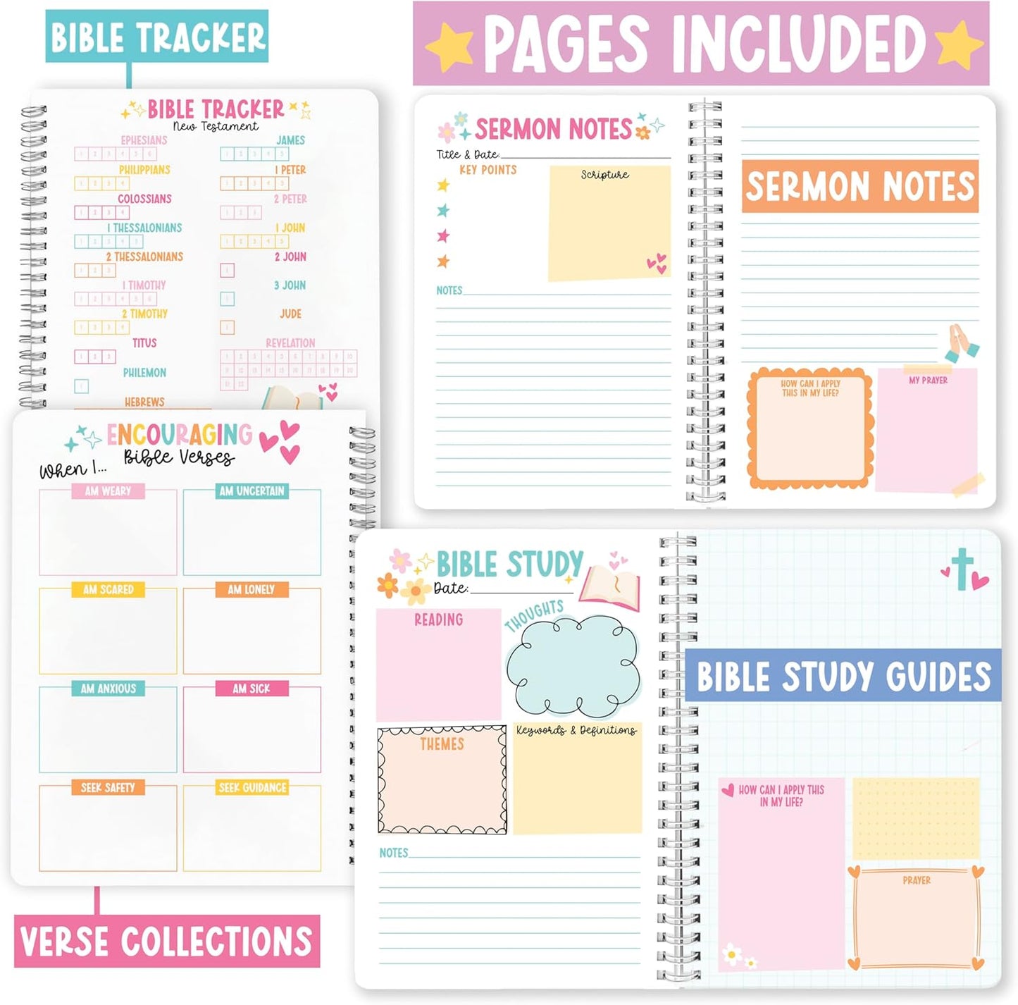 Hadley Designs Guided Bible Study Journal for Women - Bible Journal for Women, Sermon Notes Notebook, Church Notes Journals, Scripture Study Supplies and Journaling Kit, Faith Based Easter Gifts