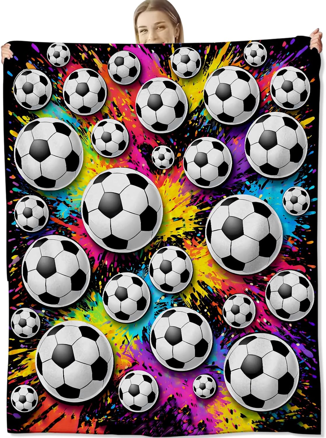 Soccer Blanket for Sports Lovers and Fans, Colorful Splash Flannel Blankets, Players Team Soccer Gifts, Soft Warm Cozy Throws for Sofa Couch Bed Living Room Bedroom Home Decor 60" x 50"