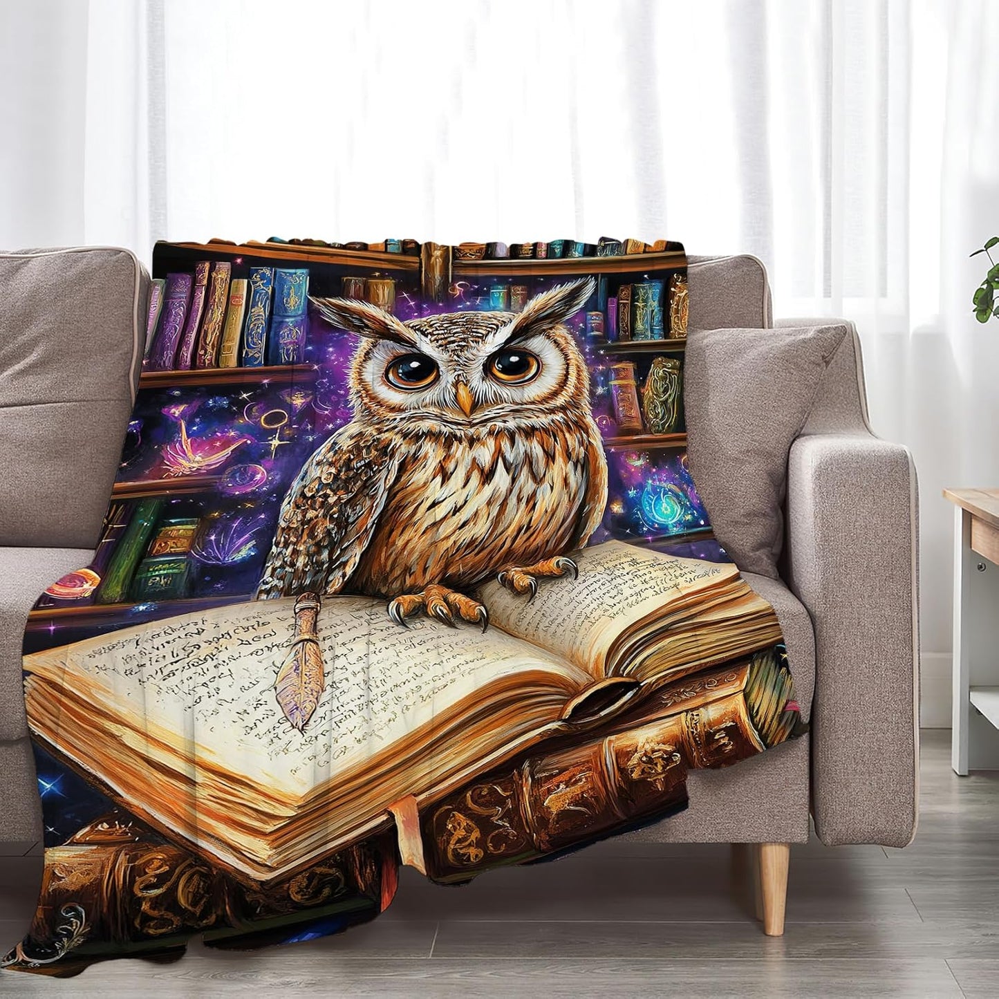 Owl Blanket Fantasy Owl Magic Book Reading Throw Blanket Soft Warm Cozy Fuzzy Plush Gifts for Girls Women Lightweight Fleece Flannel Stuff Decor Blankets for Kids Adults 50"X40"