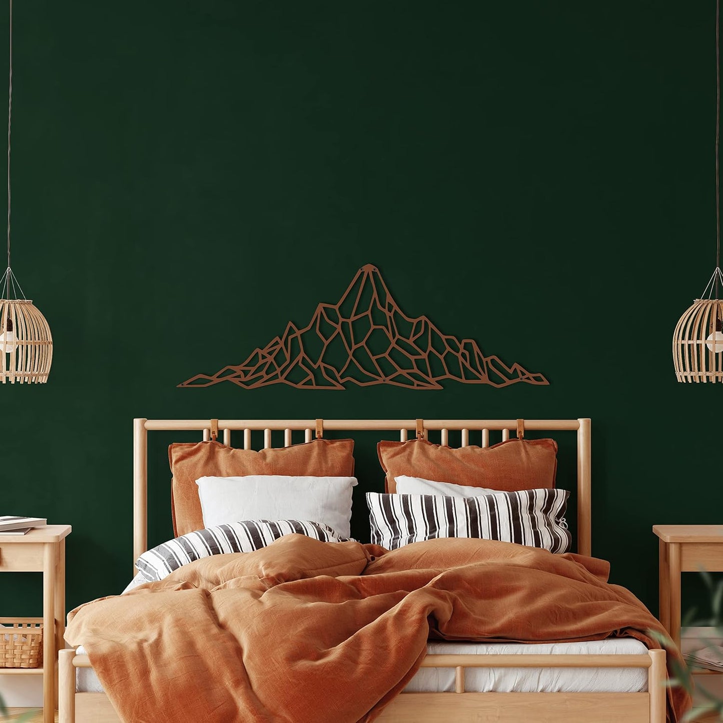 Metal Wall Decor, Geometric Mountain,Home Living Room Decor, Wall Sign, Metal Wall Art, Interior Decoration, Indoor Outdoor Hangings, Bronze (120x40cm)