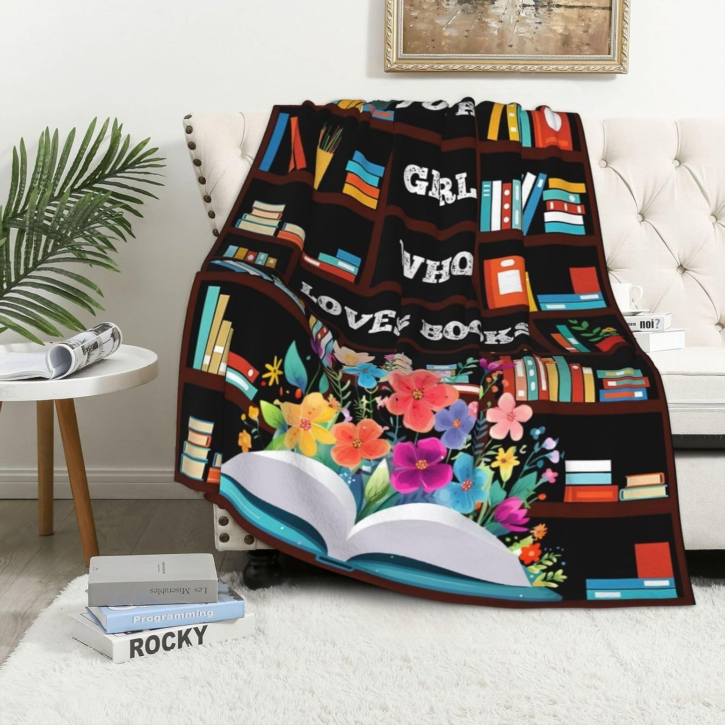 JOOCAR Just A Girl Who Loves Books Blanket Throw Reading Reader Blanket for Girls Flannel Throws Blankets for Book Lovers Graduation Gifts for Kids Women Sofa Bedding 50x60 in