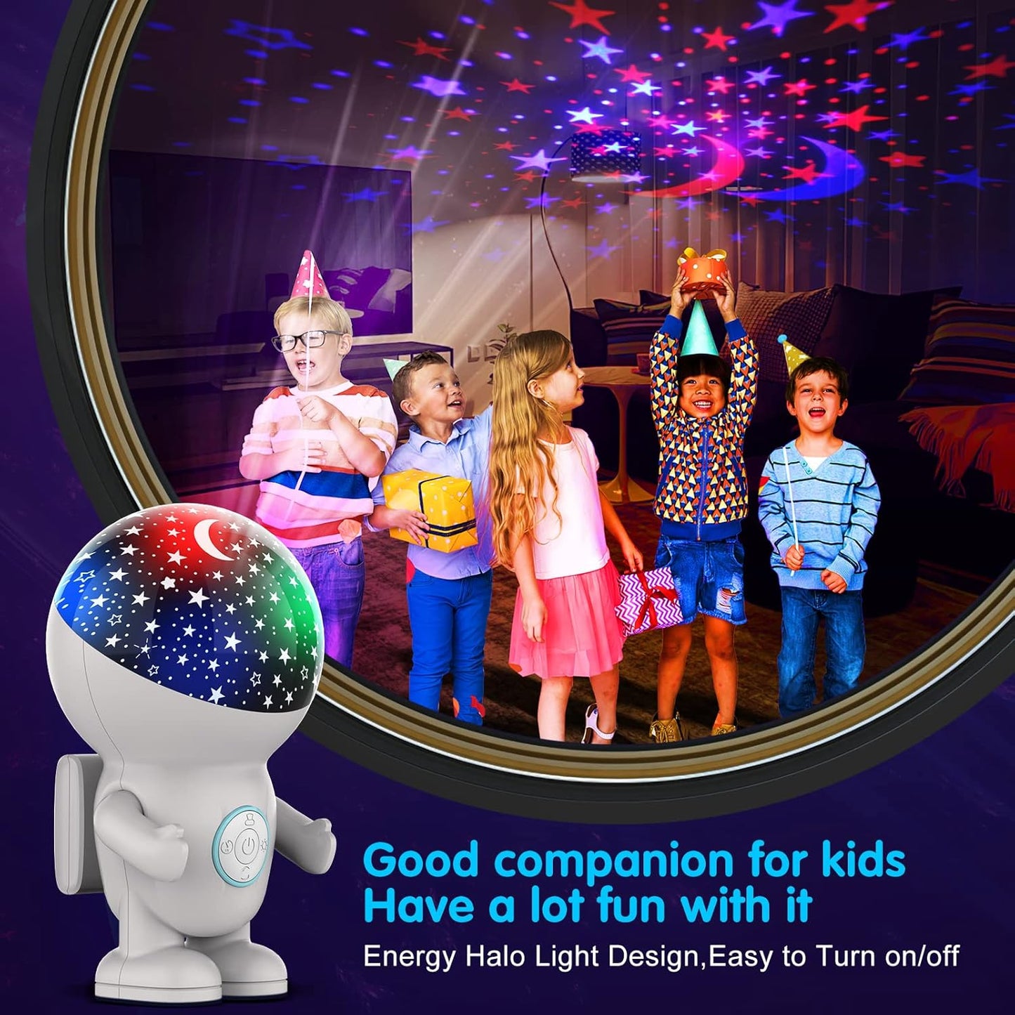 Night Light for Kids,Astronaut Star Projector with Energy Halo 1h Timer and 360 ° Rotation,Silent Operation,Durable and Safe Baby Night Light Ceiling Projector,Best Gifts for Boys Girls Bedroom Decor